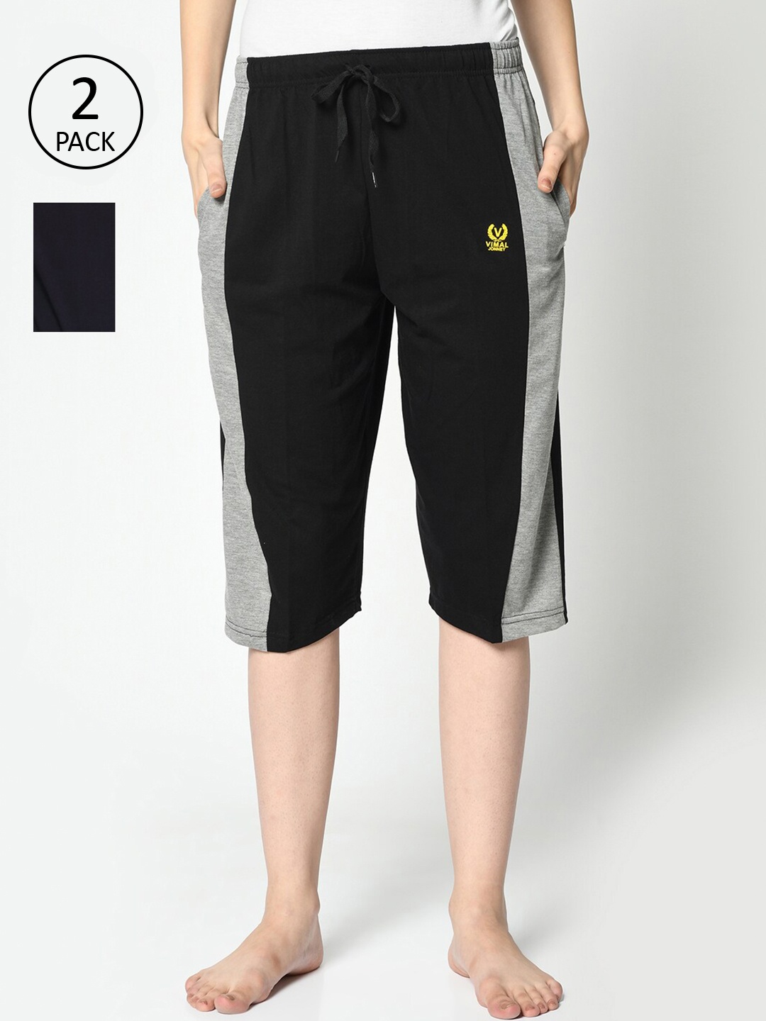 

MACK JONNEY Women Black & Navy Blue 2 Lounge Shorts