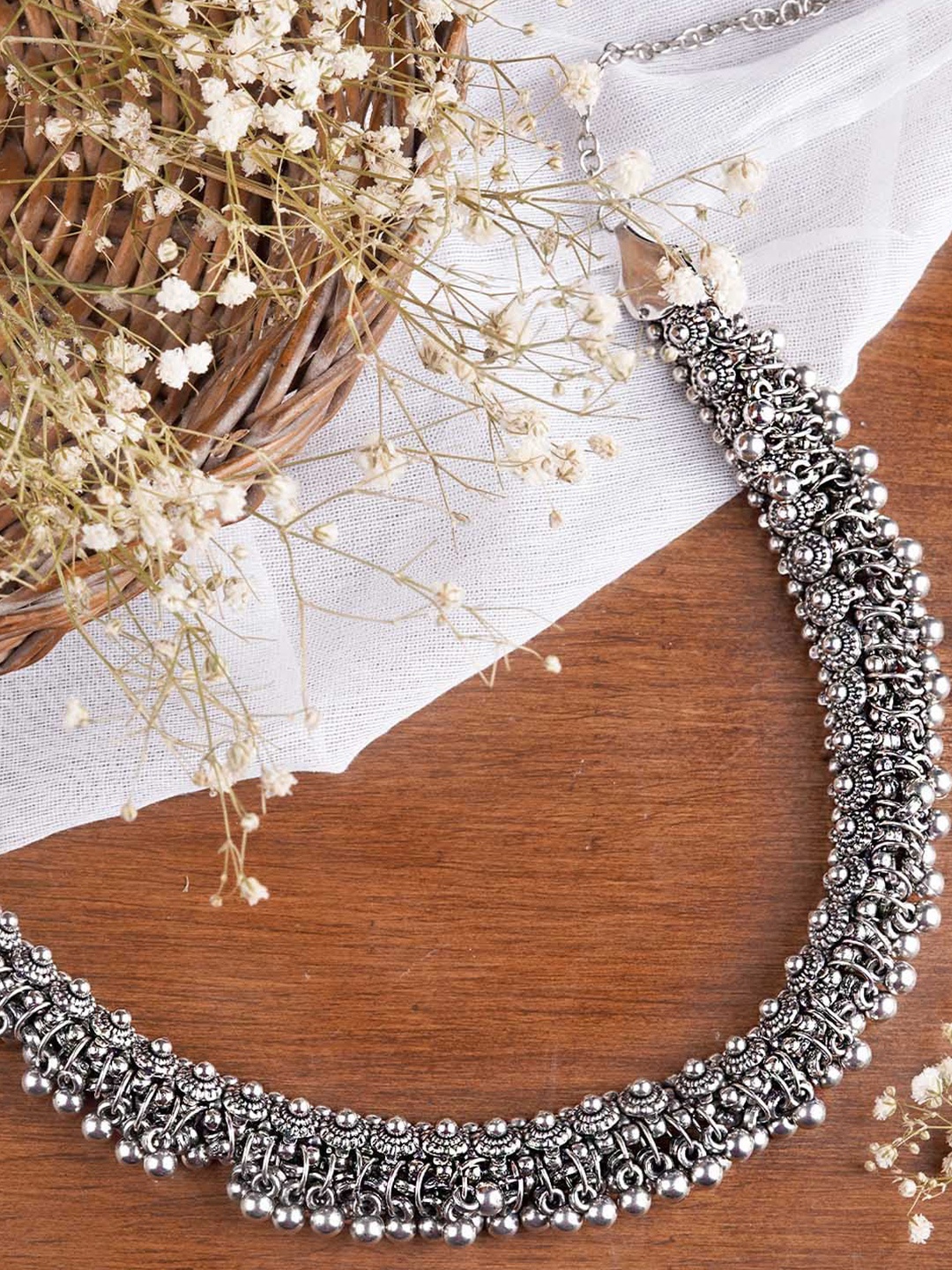 TEEJH German Silver-Plated Oxidised Necklace