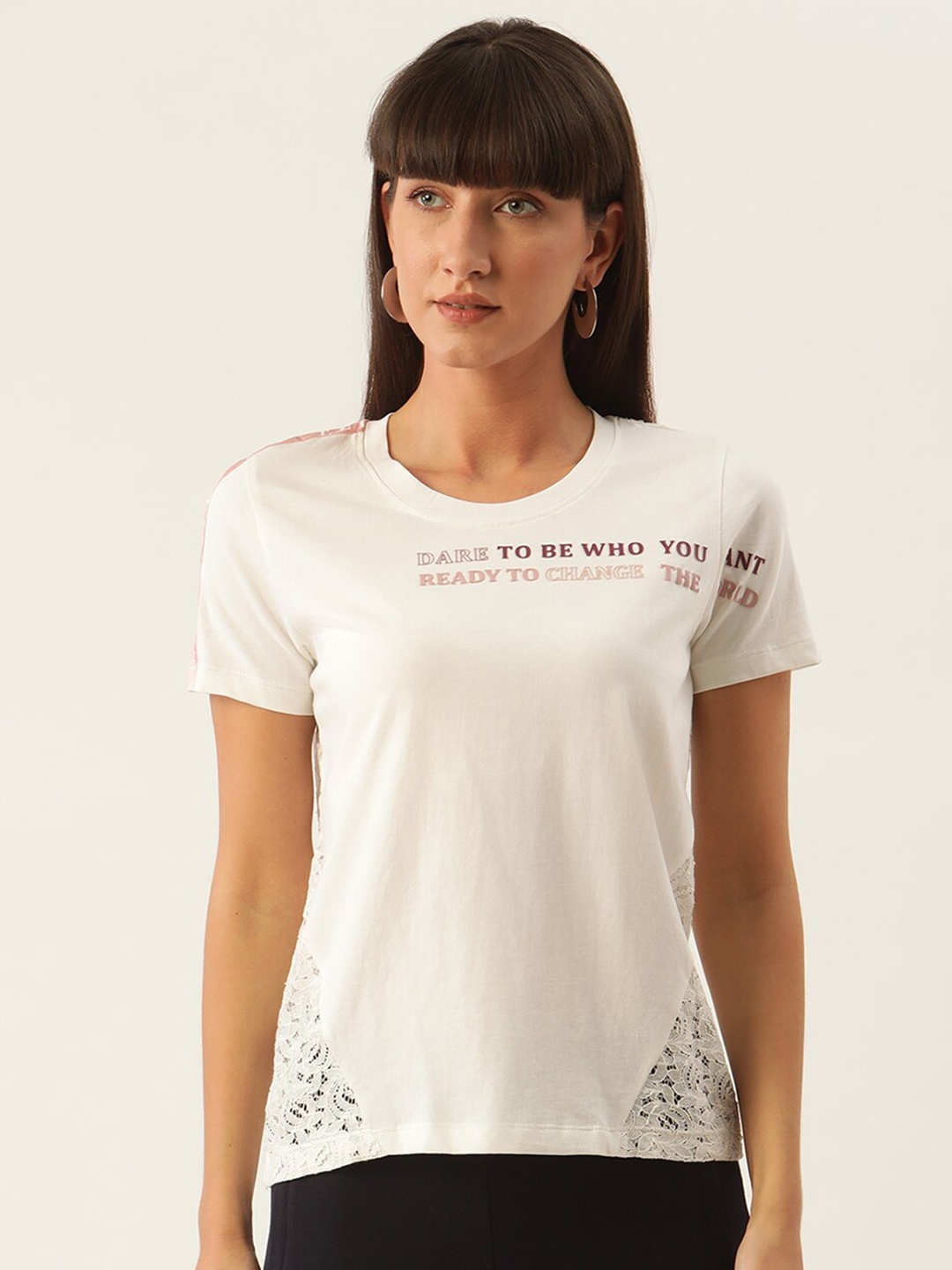 

ELLE Women Off White Typography T-shirt