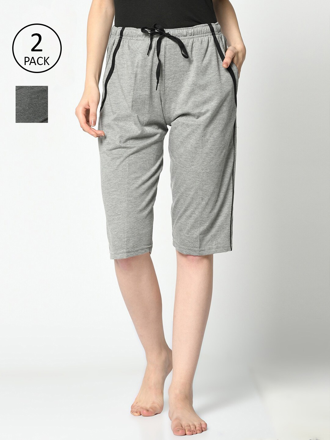 

MACK JONNEY Women Grey & Charcoal Grey 2 Lounge Shorts