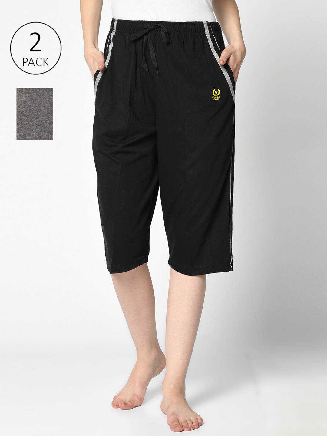 

MACK JONNEY Women Pack of 2 Printed Cotton Lounge Shorts, Black