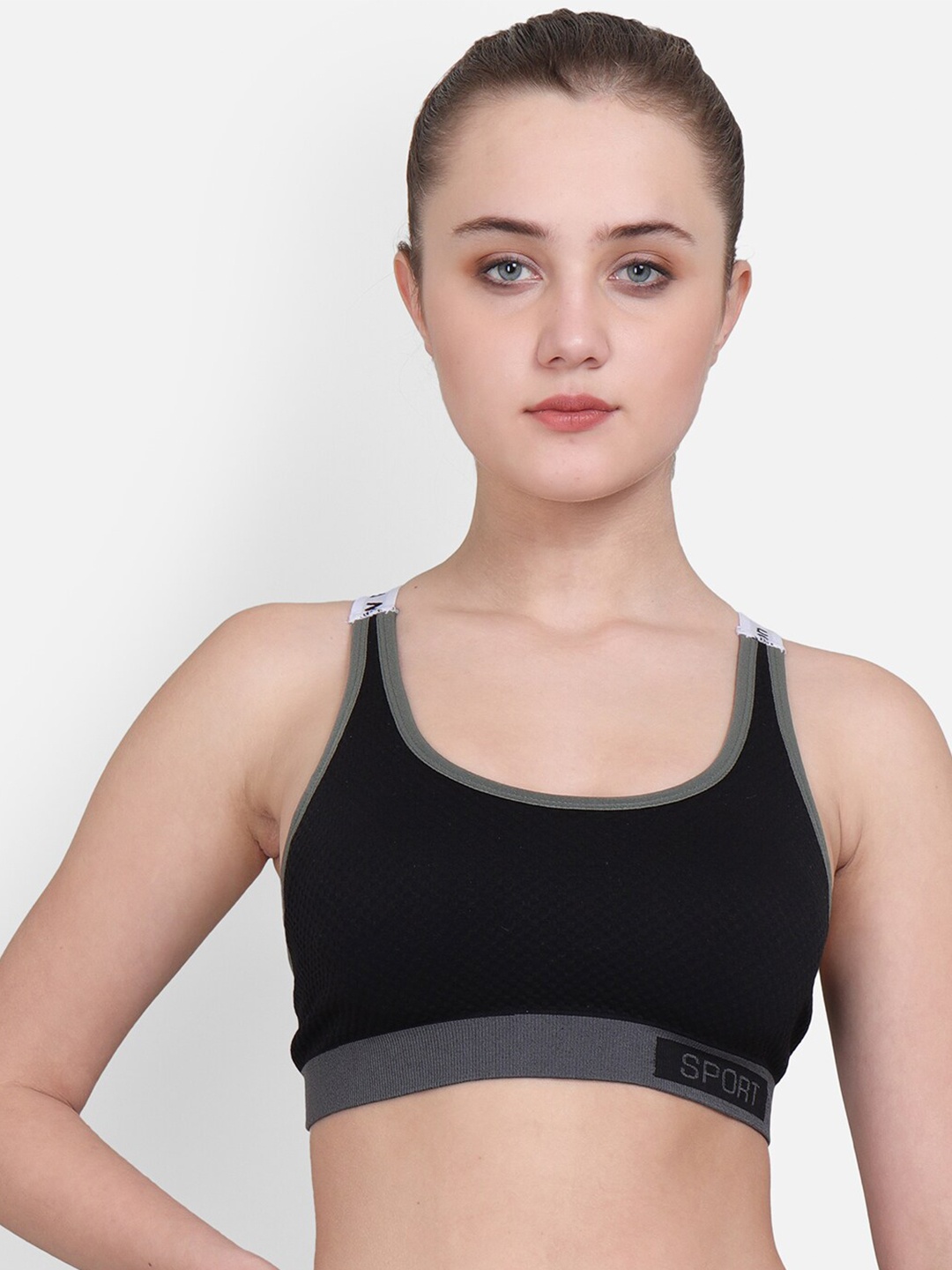 Lebami Black & Grey Workout Bra Full Coverage