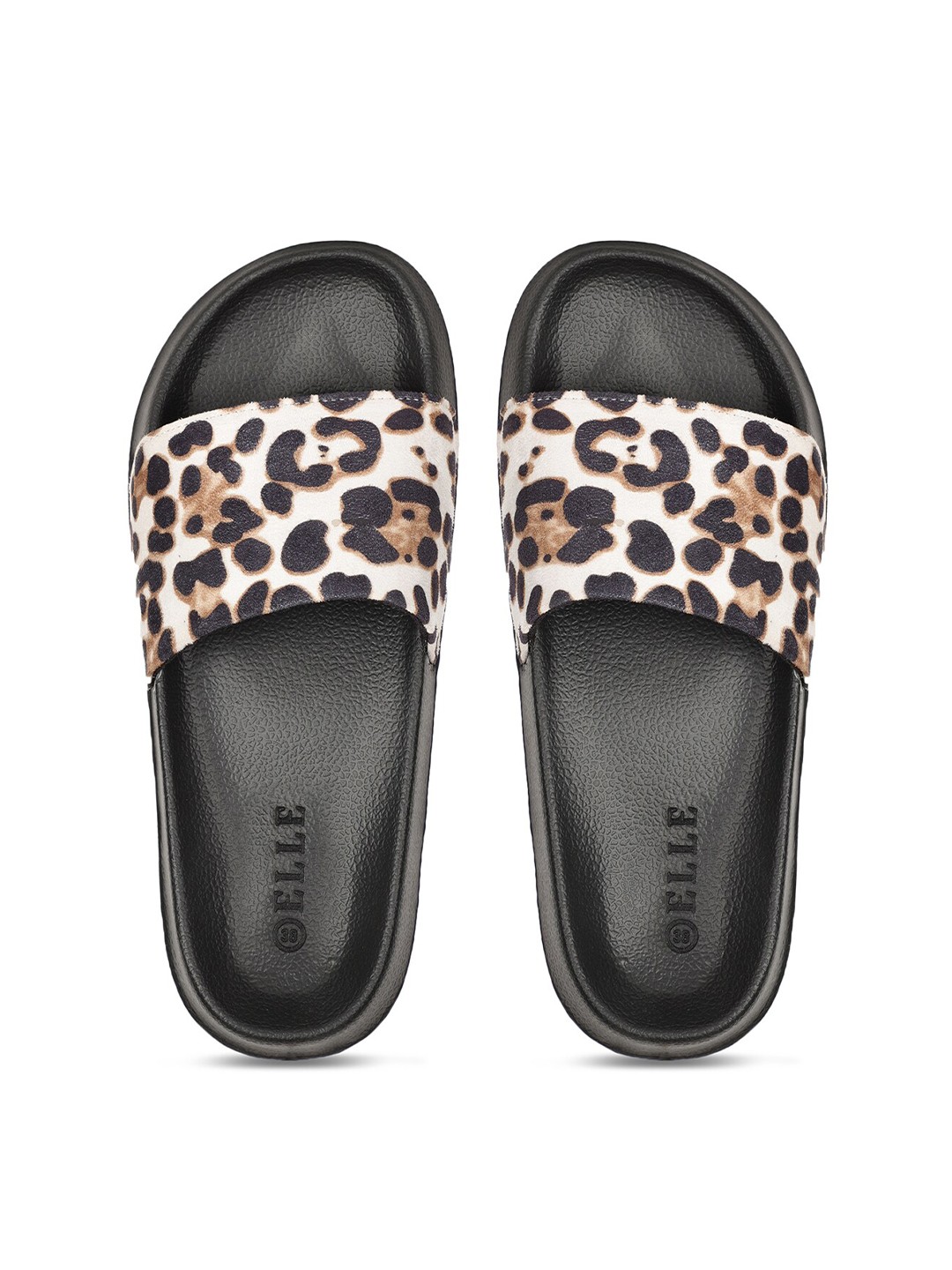 

ELLE Women Black & Cream-Coloured Printed Sliders
