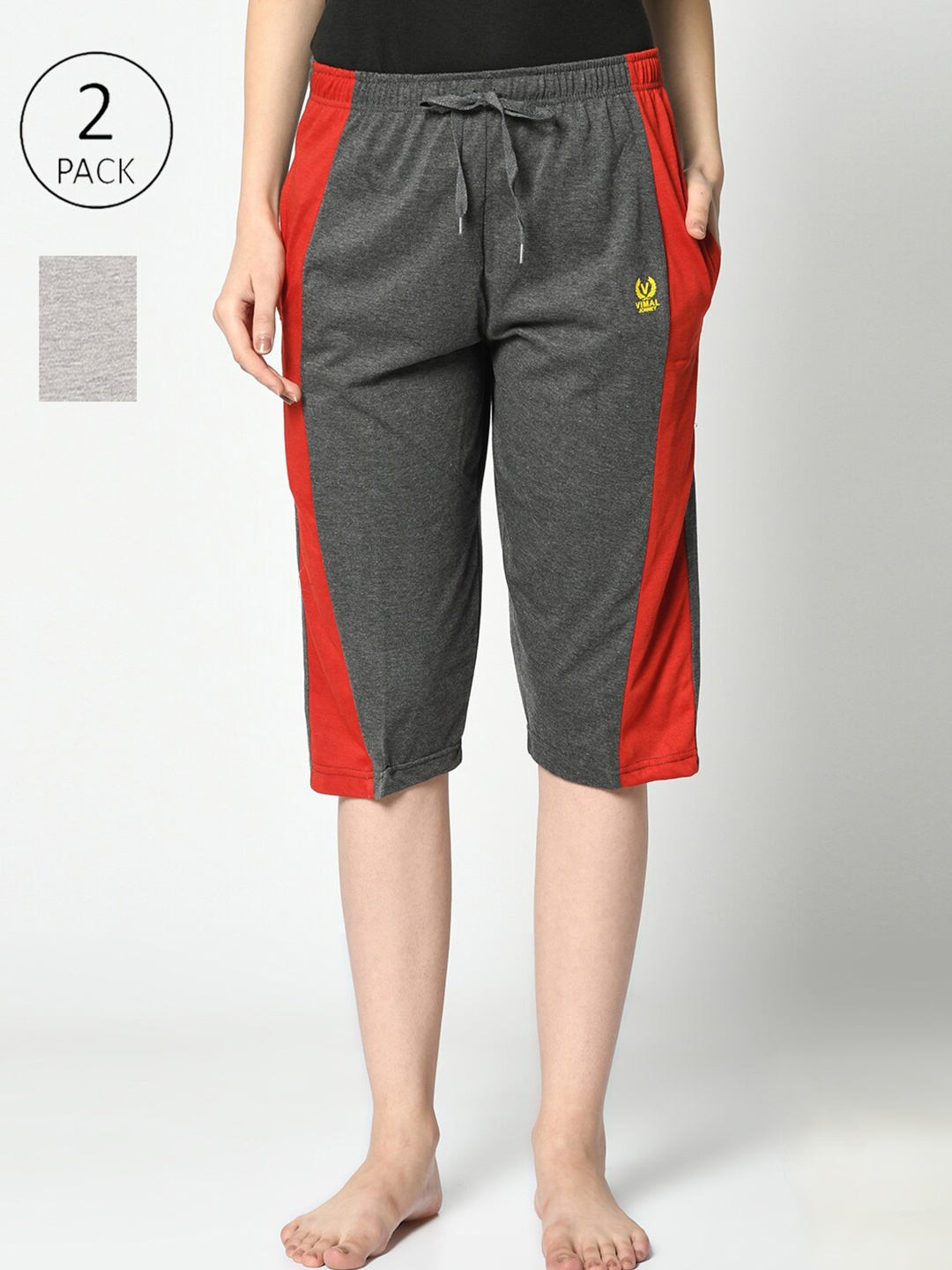 

MACK JONNEY Women Pack of 2 Printed Cotton Lounge Shorts, Grey
