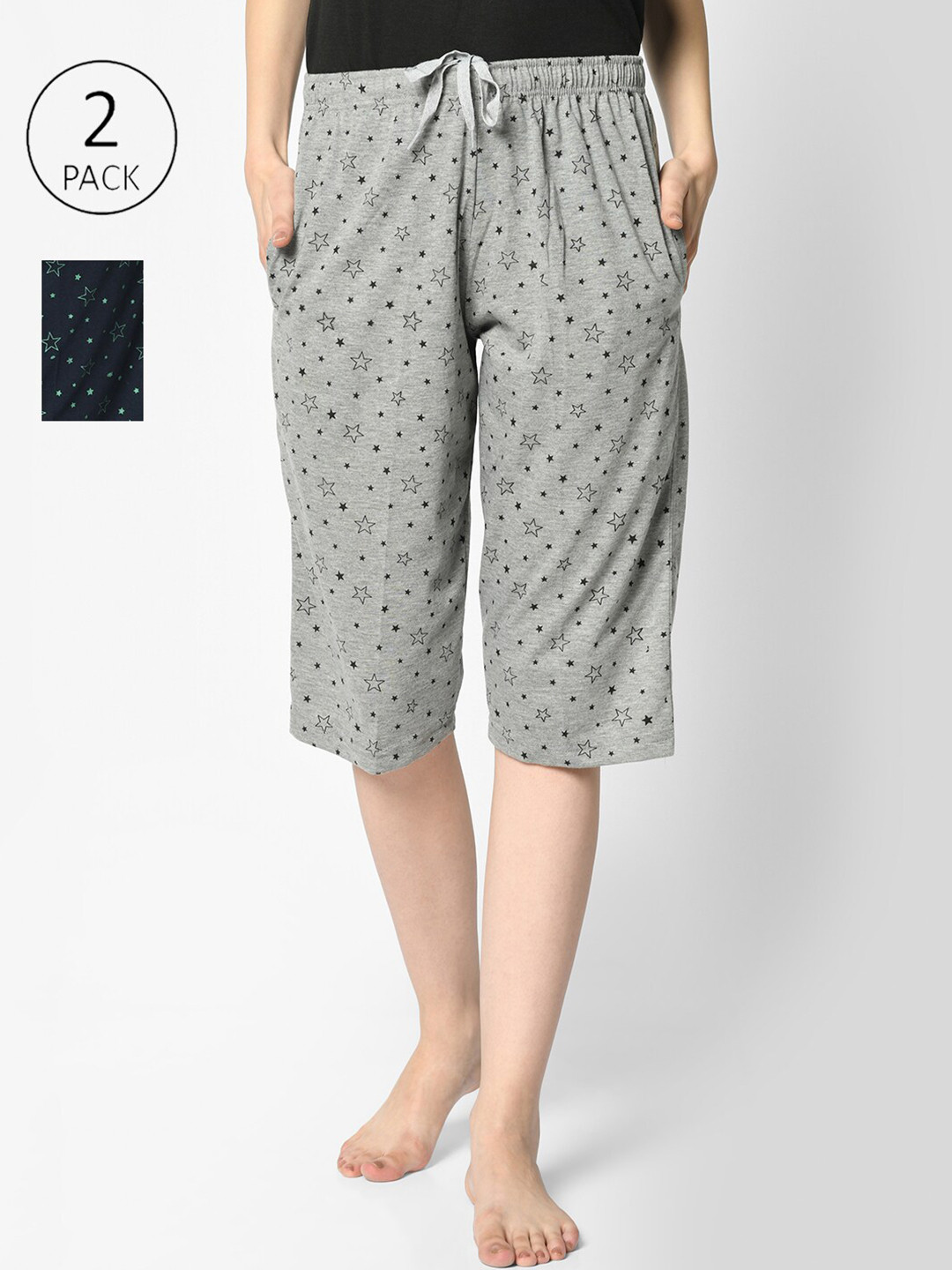 

VIMAL JONNEY Women Grey & Black Pack of 2 Printed Lounge Shorts