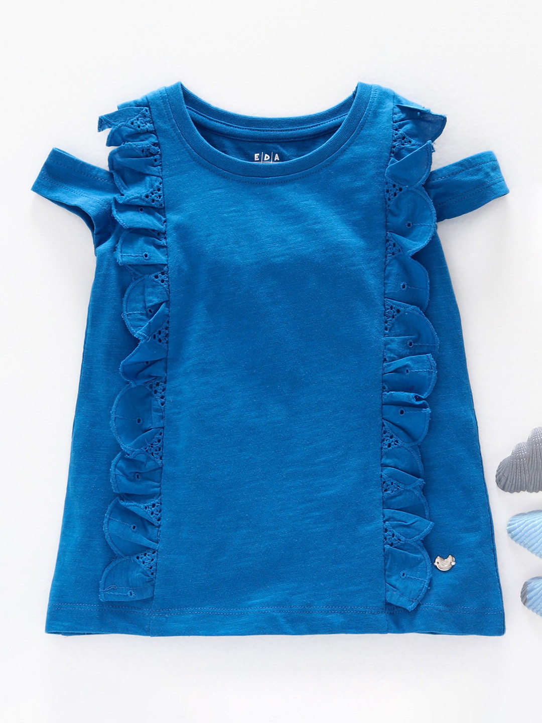 

Ed-a-Mamma Girls Blue Typography Printed Applique Sustainable T-shirt