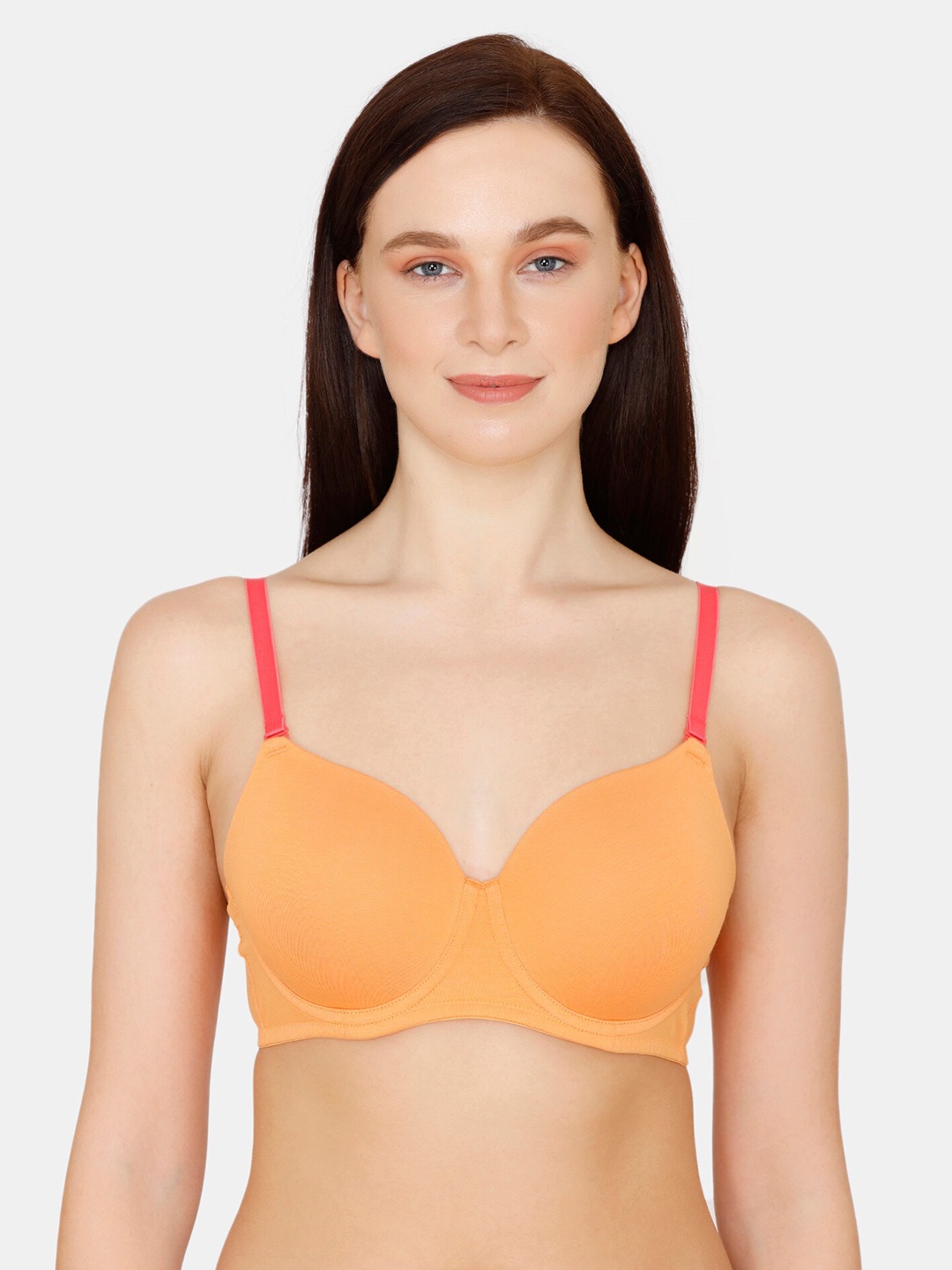 

Zivame Orange & Red T-shirt Bra Medium Coverage Underwired Lightly Padded
