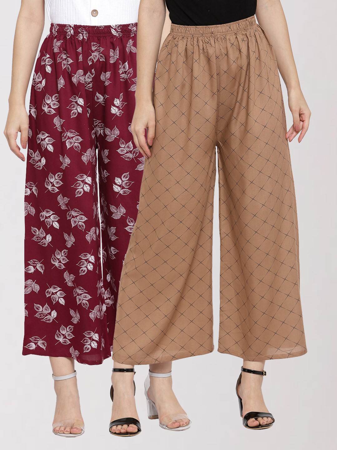 

KLOTTHE Women Pack of 2 Floral Printed Palazzos, Maroon