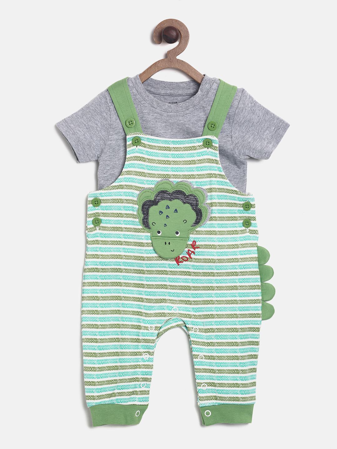 

MINI KLUB Boys Grey & Green Pure Cotton T-shirt with Dungaree Trousers