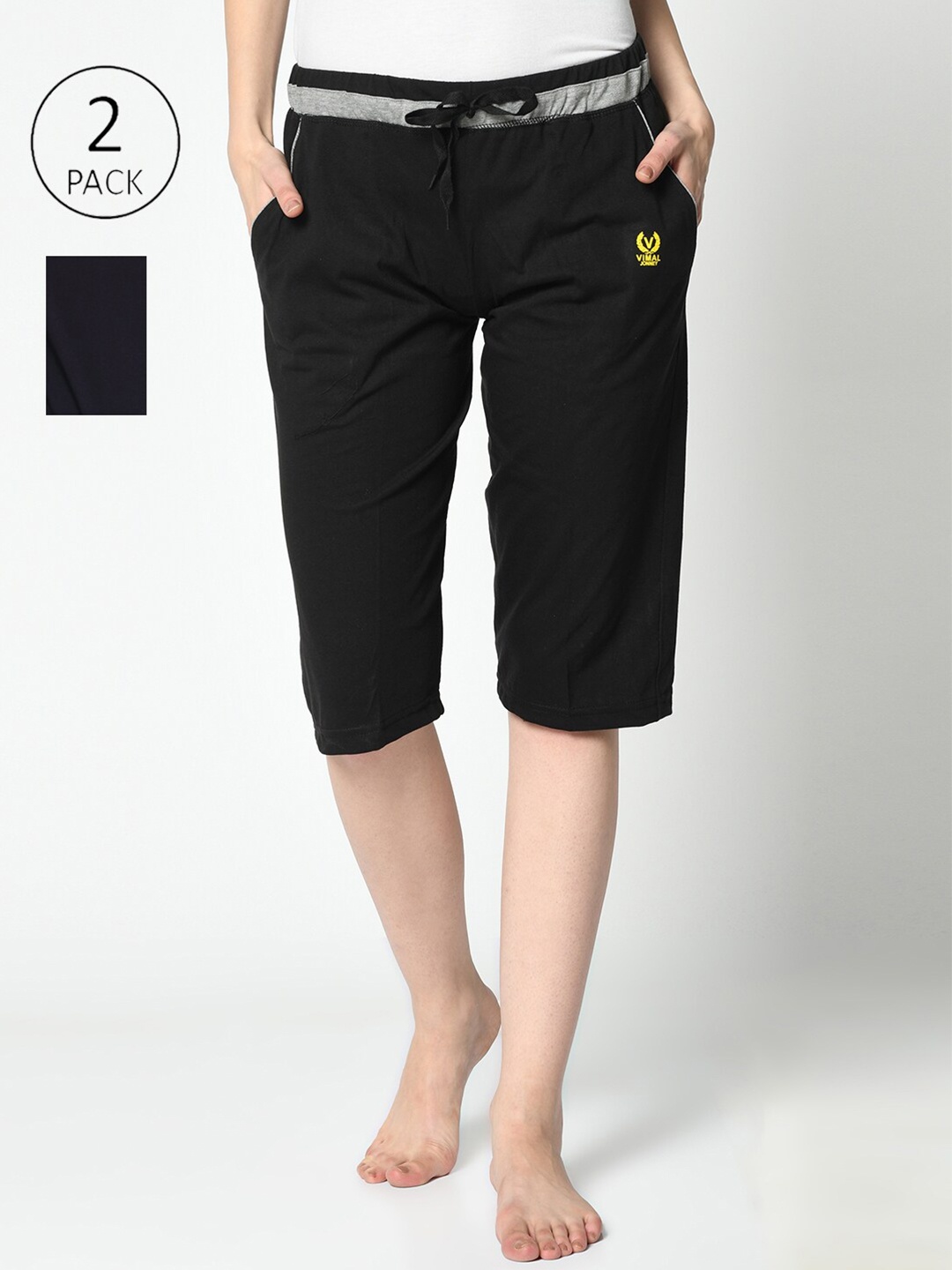MACK JONNEY Women Black & Navy Blue 2 Lounge Shorts