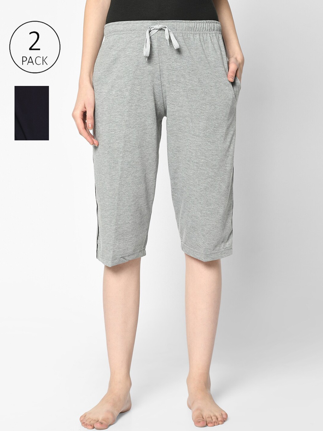 

MACK JONNEY Women Grey & Navy Blue 2 Lounge Shorts