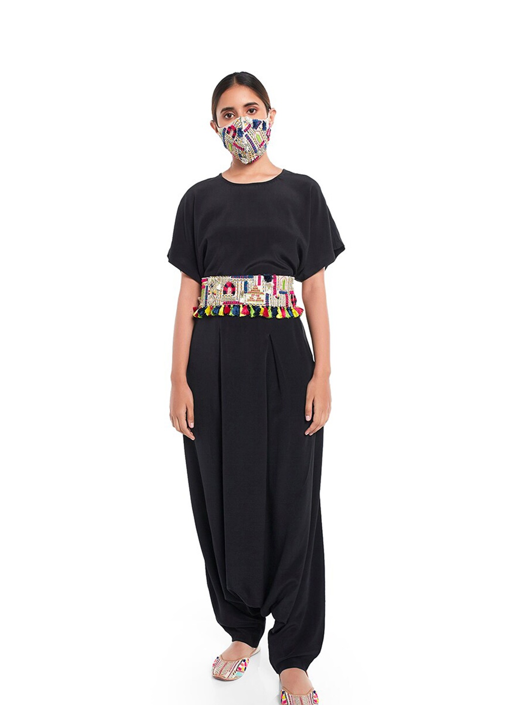 

PS PRET BY PAYAL SINGHAL Women Black Top with Dhoti Pants Belt & Mask