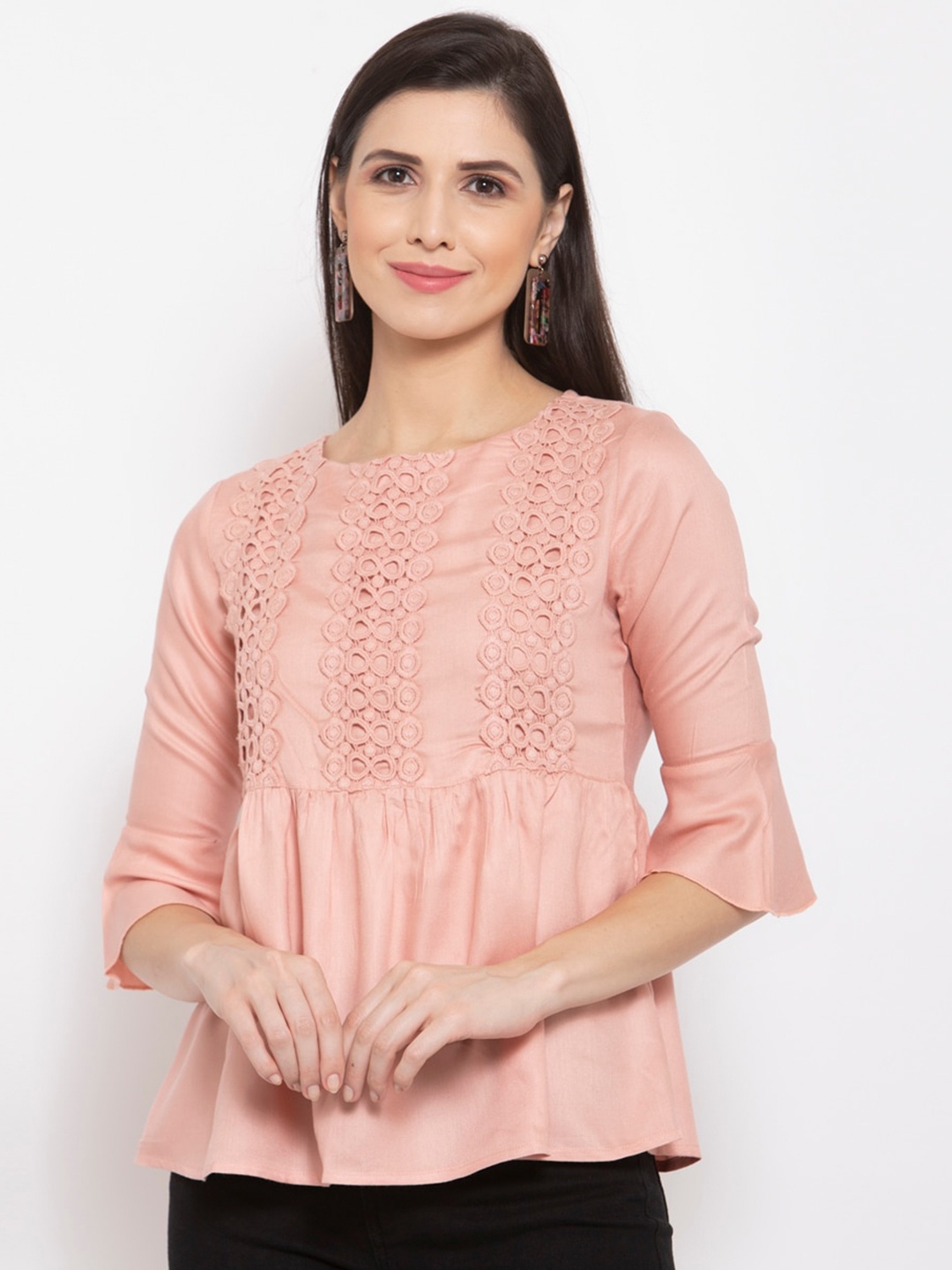 

Style Quotient Women Nude-Coloured Flared Sleeve A-Line Top