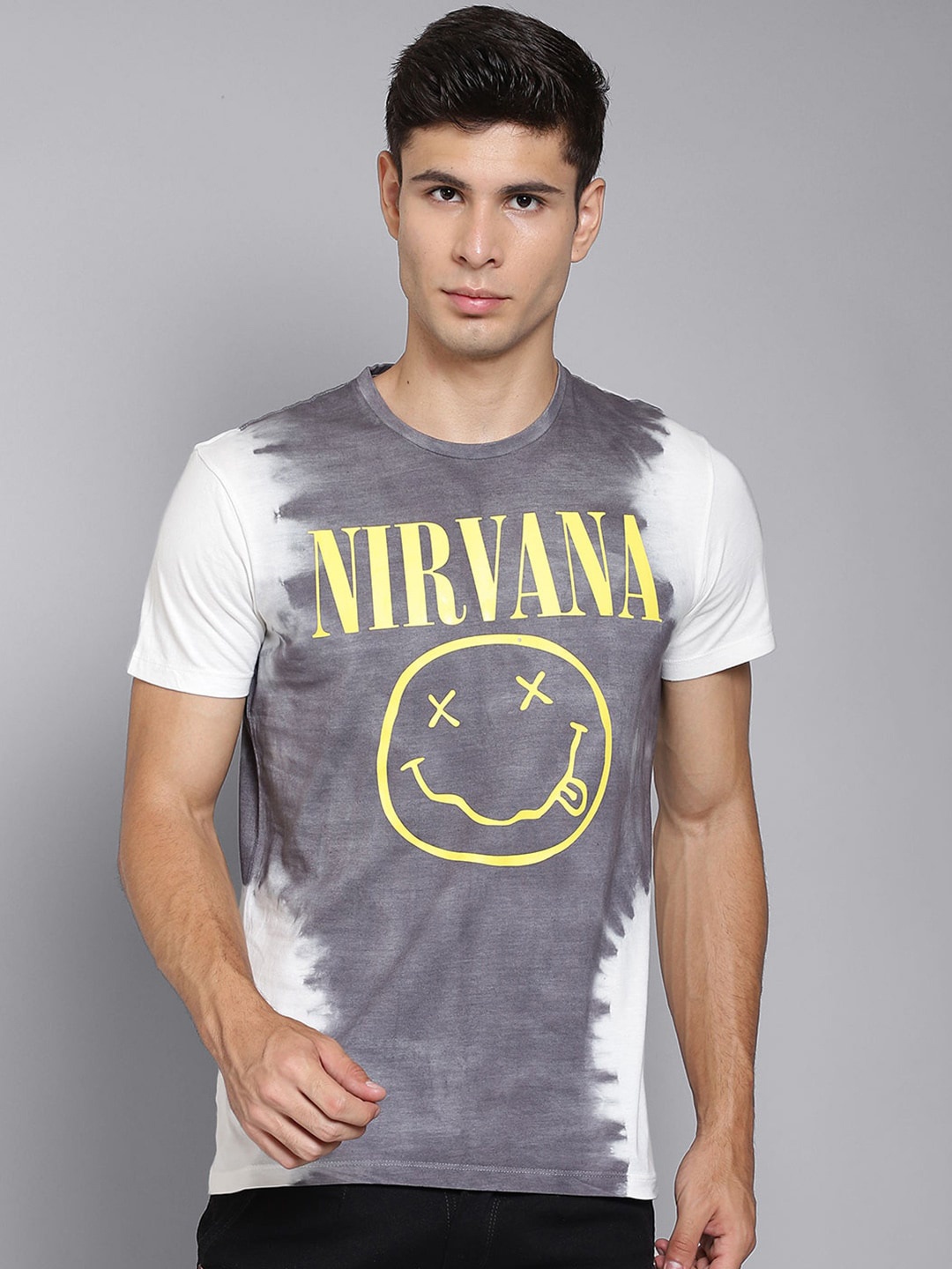 

Free Authority Men Grey Nirvana Printed Pure Cotton T-shirt
