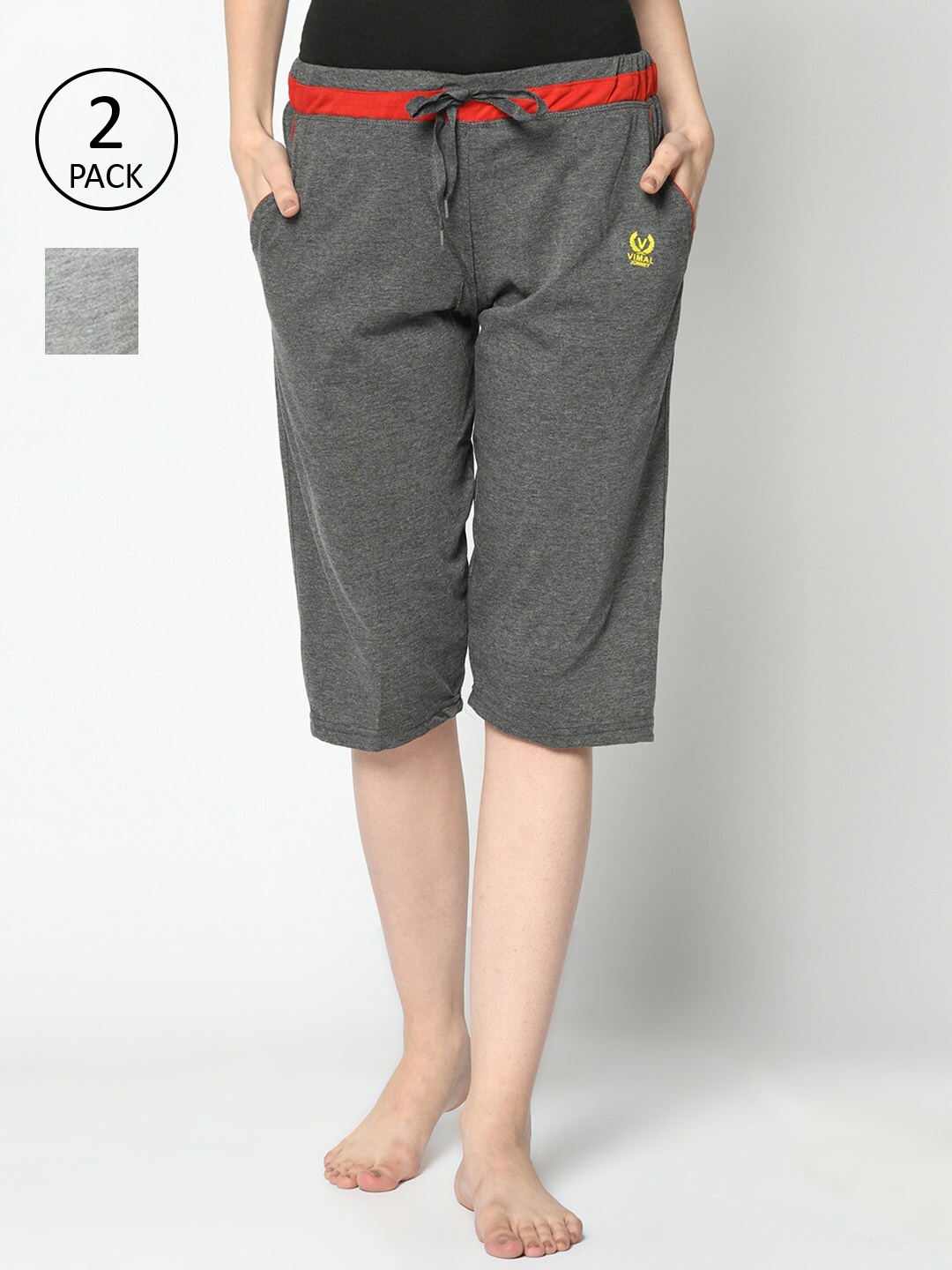 MACK JONNEY Women Grey & Charcoal 2 Lounge Shorts