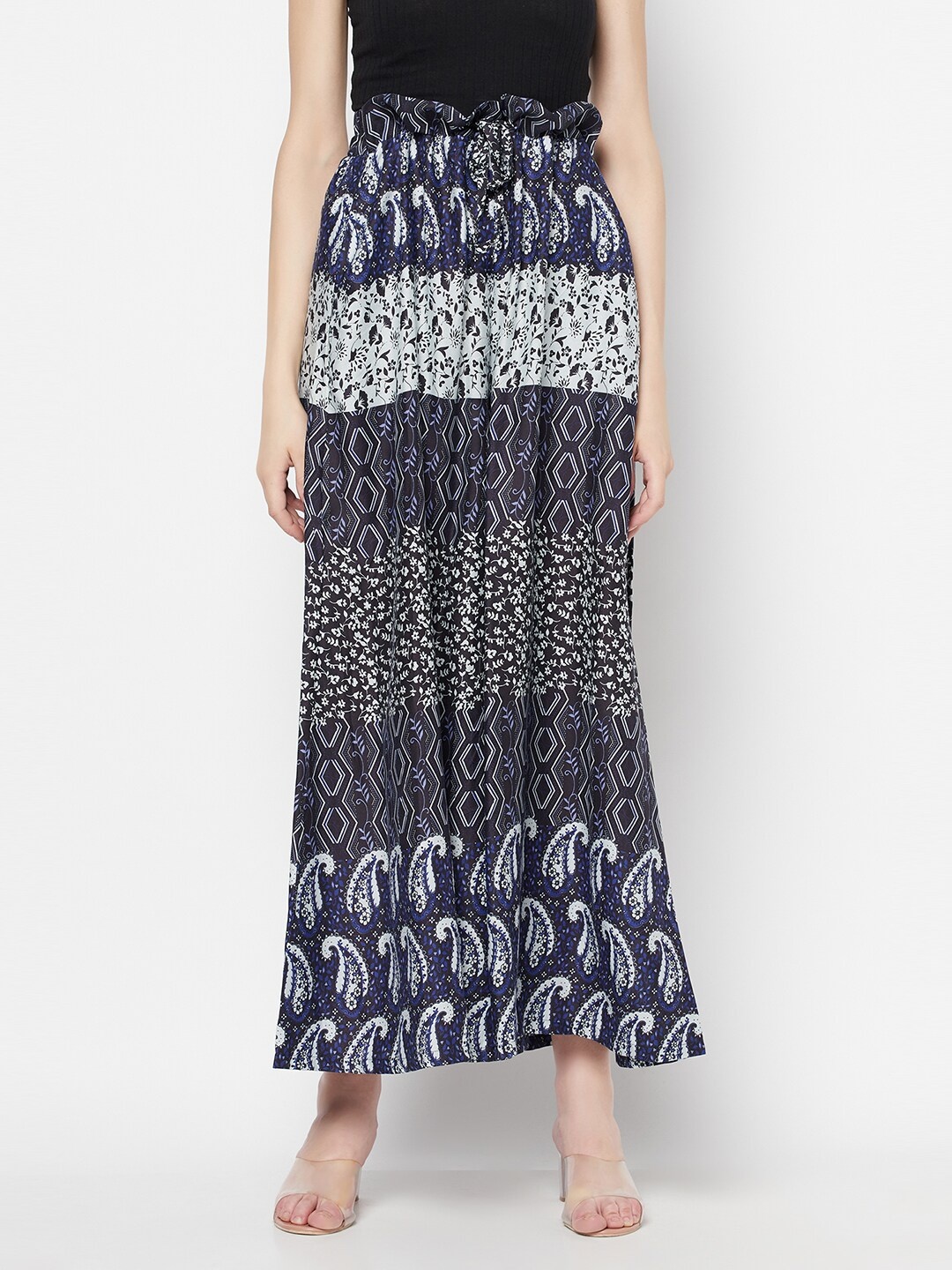 

Purple State Women Blue & White Ethnic Motifs Printed Flared Palazzos