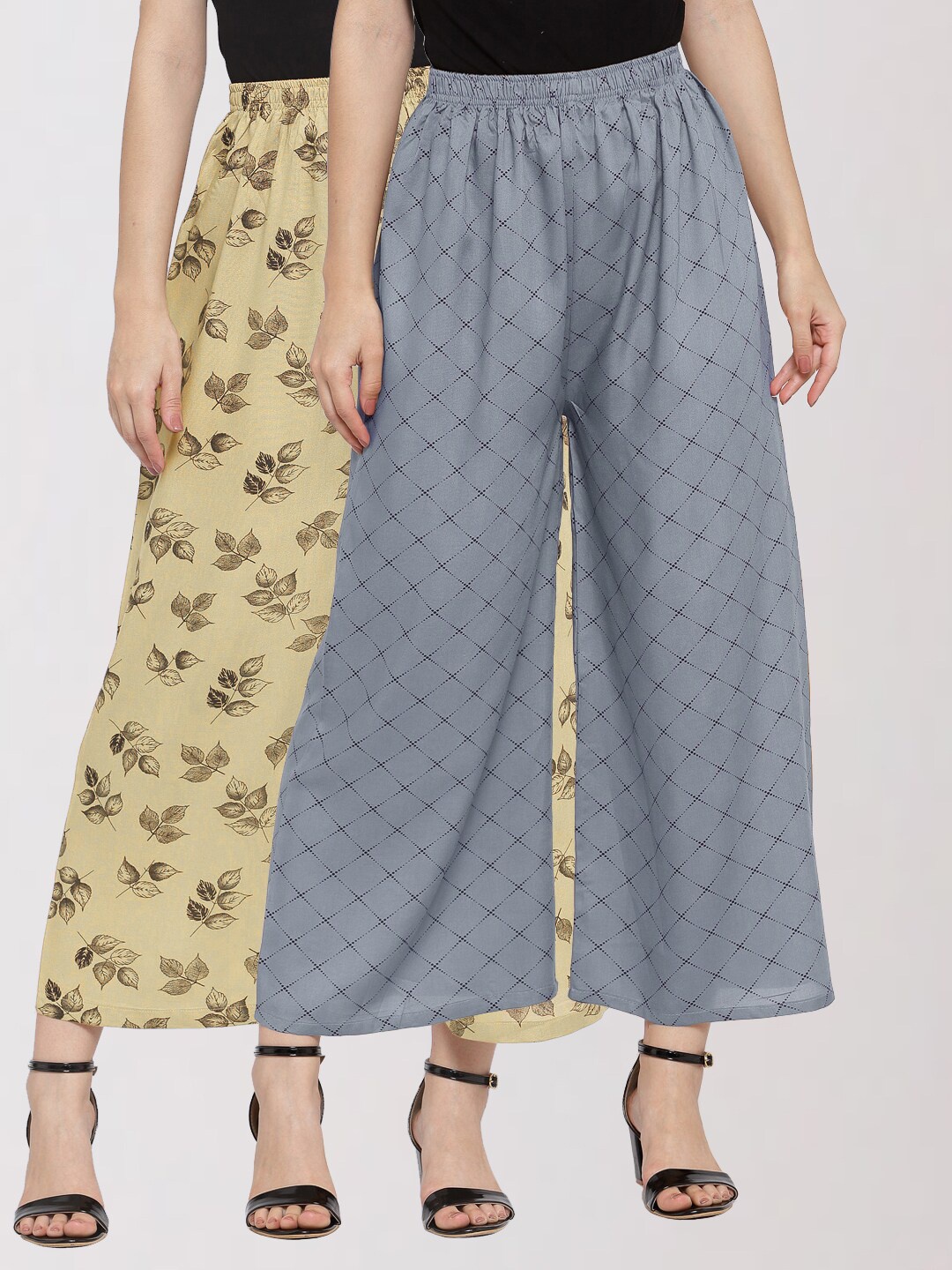 

KLOTTHE Women Grey & Beige 2 Printed Palazzos