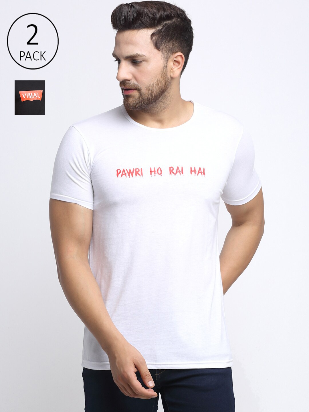 MACK JONNEY Men Pack Of 2 White & Black Typography Printed T-shirt