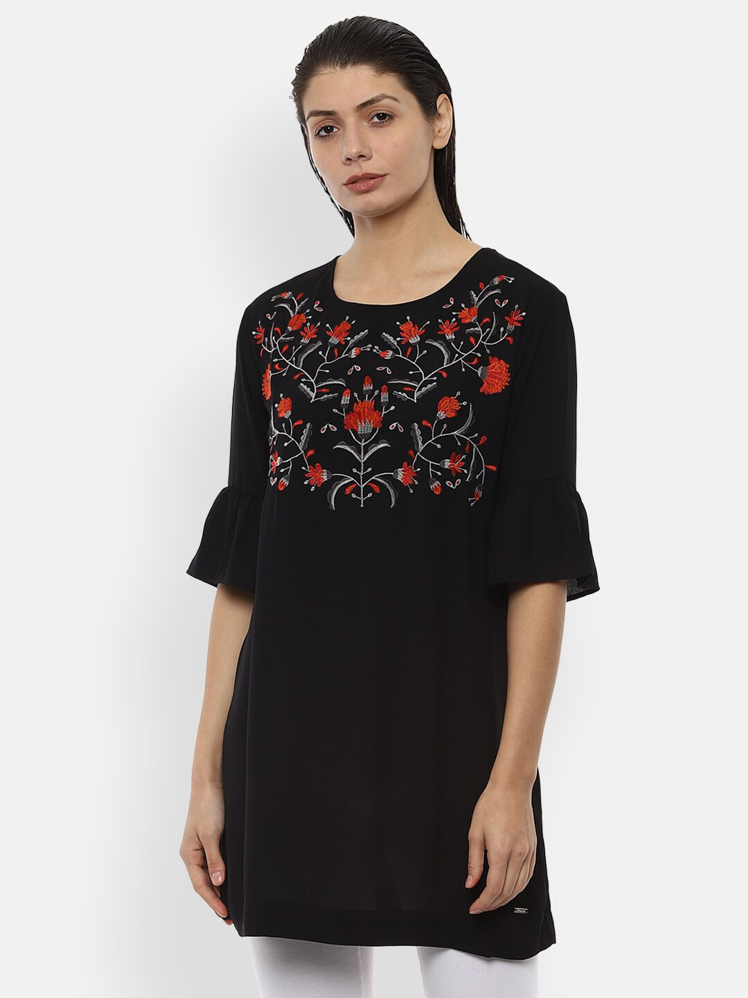 

Van Heusen Woman Black & Red Embroidered Tunic