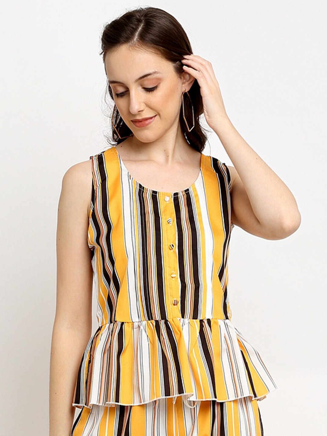 

DIVA WALK EXCLUSIVE Yellow & White Striped Cotton Peplum Top
