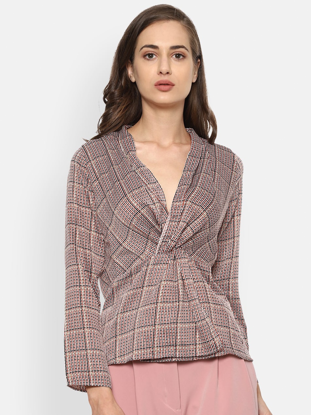 

Van Heusen Woman Cream-Coloured & Red Wrap Top