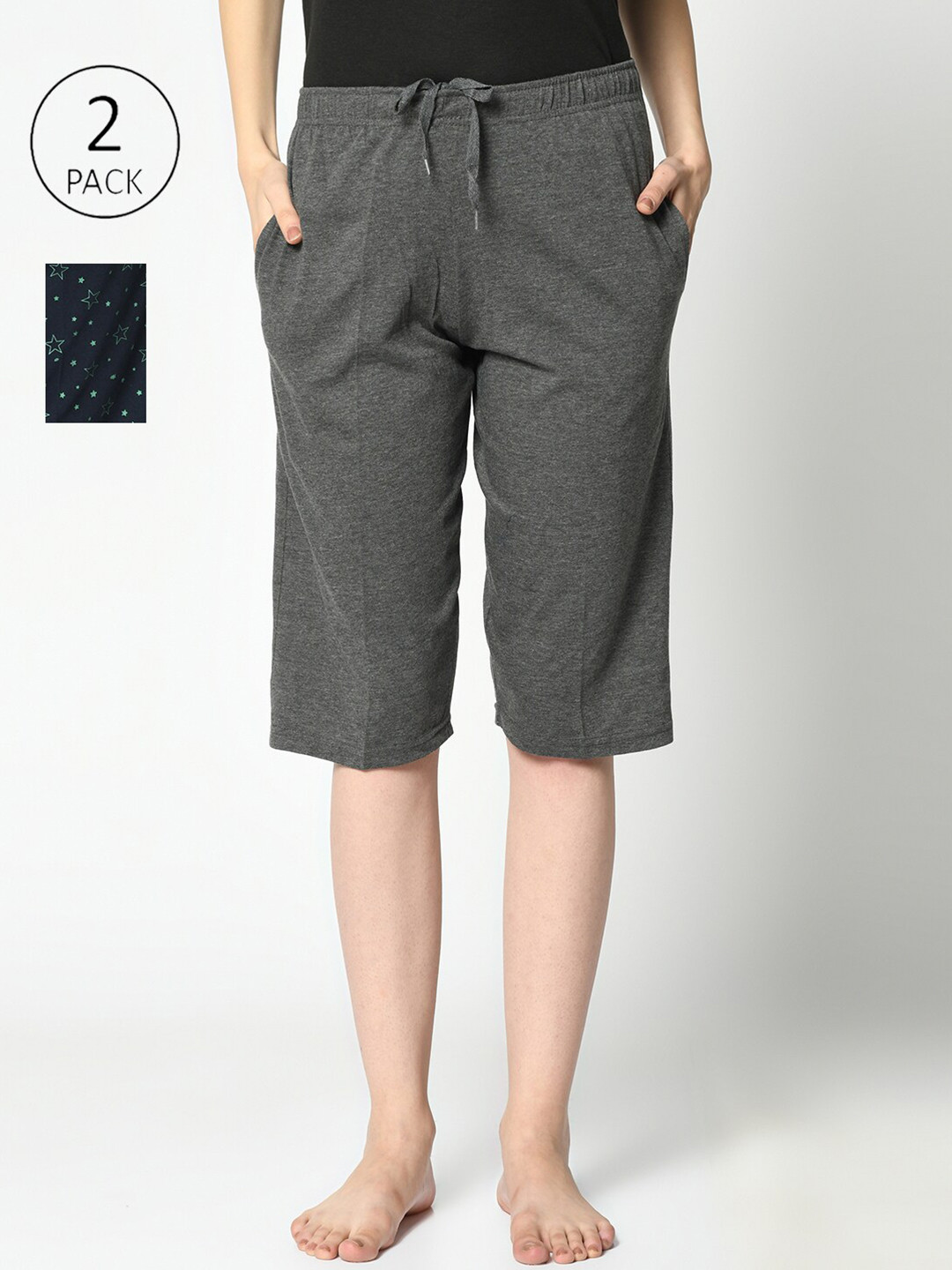 

MACK JONNEY Women Pack Of 2 Grey & Navy Blue Lounge Shorts