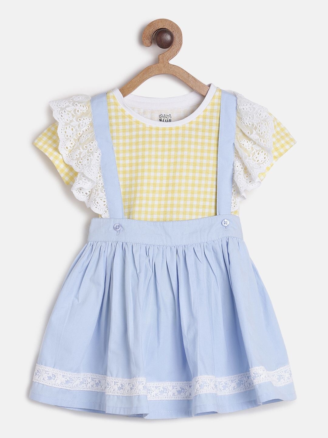 

MINI KLUB Girls Blue & Yellow Checked T-shirt with Skirt