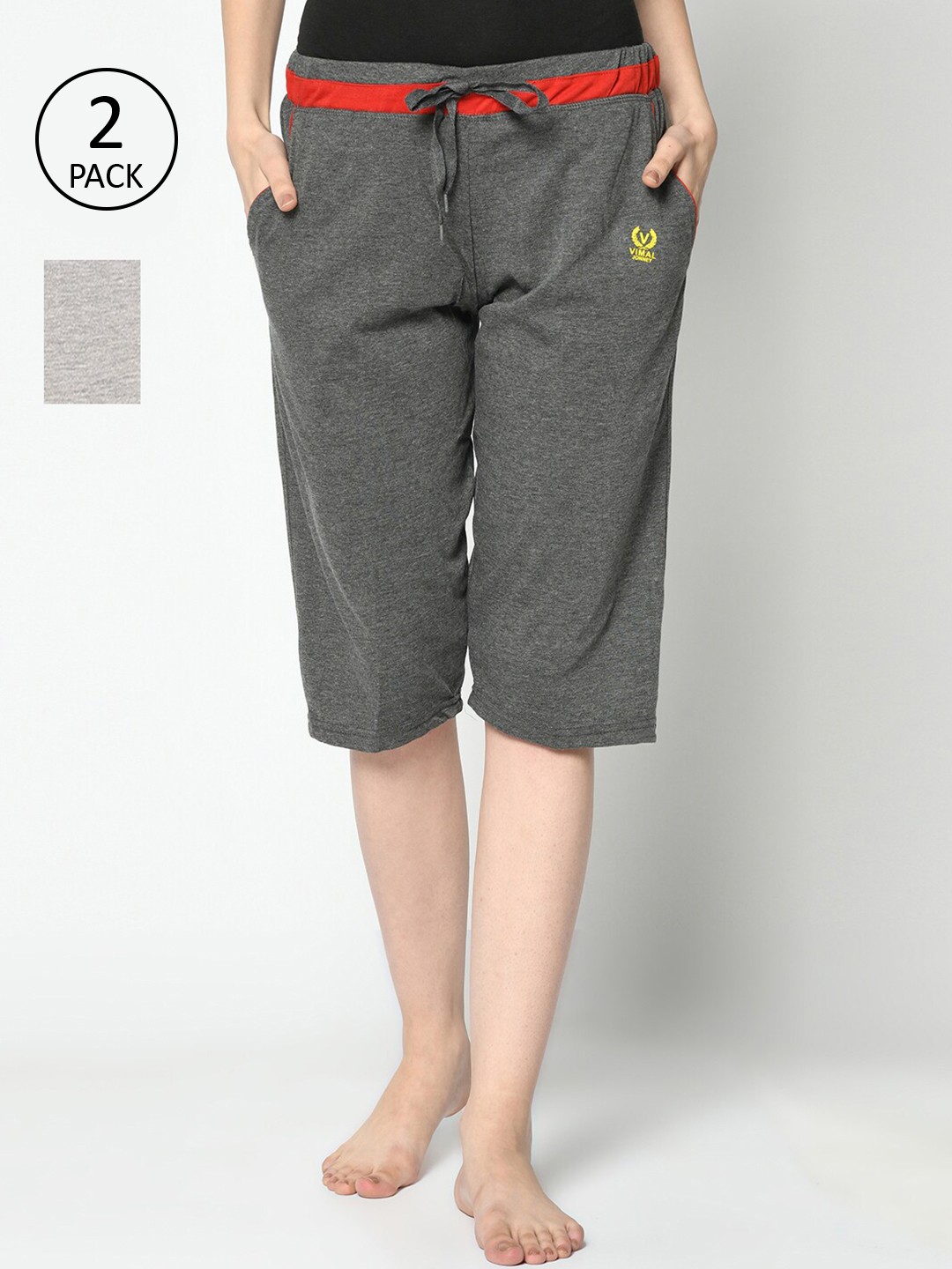 

MACK JONNEY Women Grey & Red 2 Lounge Shorts
