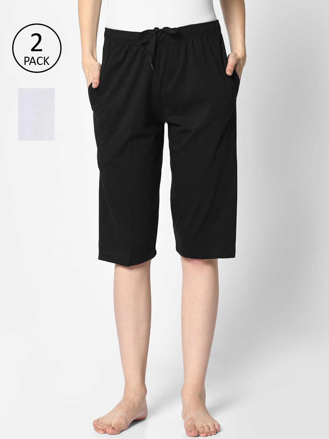 

VIMAL JONNEY Women Black & White 2 Lounge Shorts