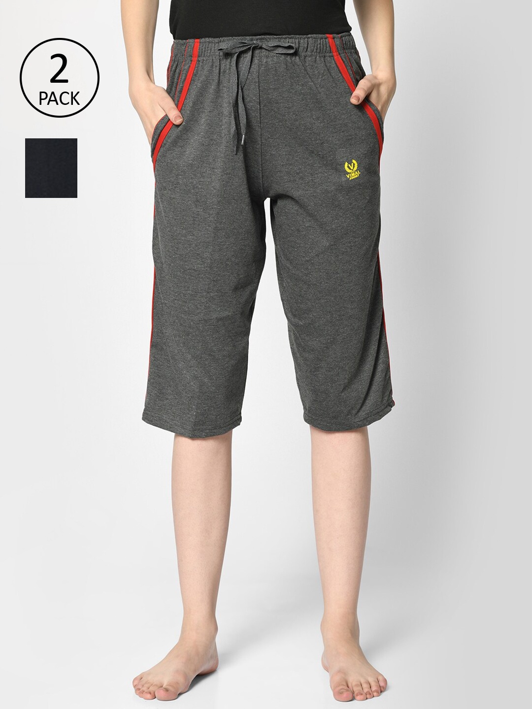 

MACK JONNEY Women Grey & Navy Blue Set of 2 Lounge Shorts