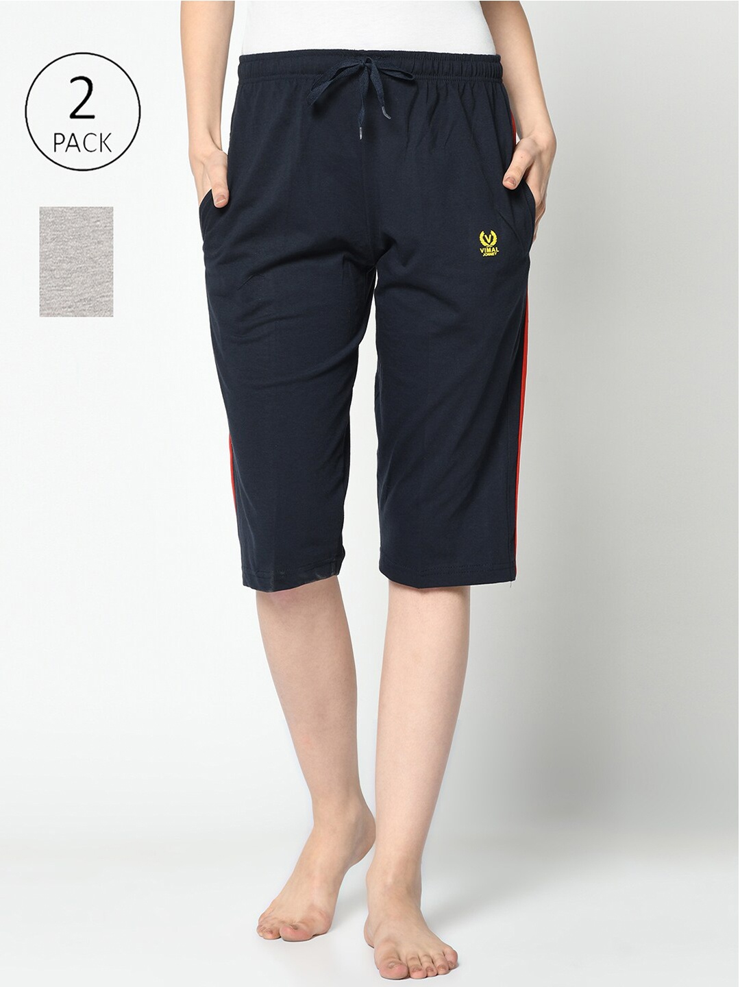 

MACK JONNEY Women Navy Blue & Grey 2 Lounge Shorts