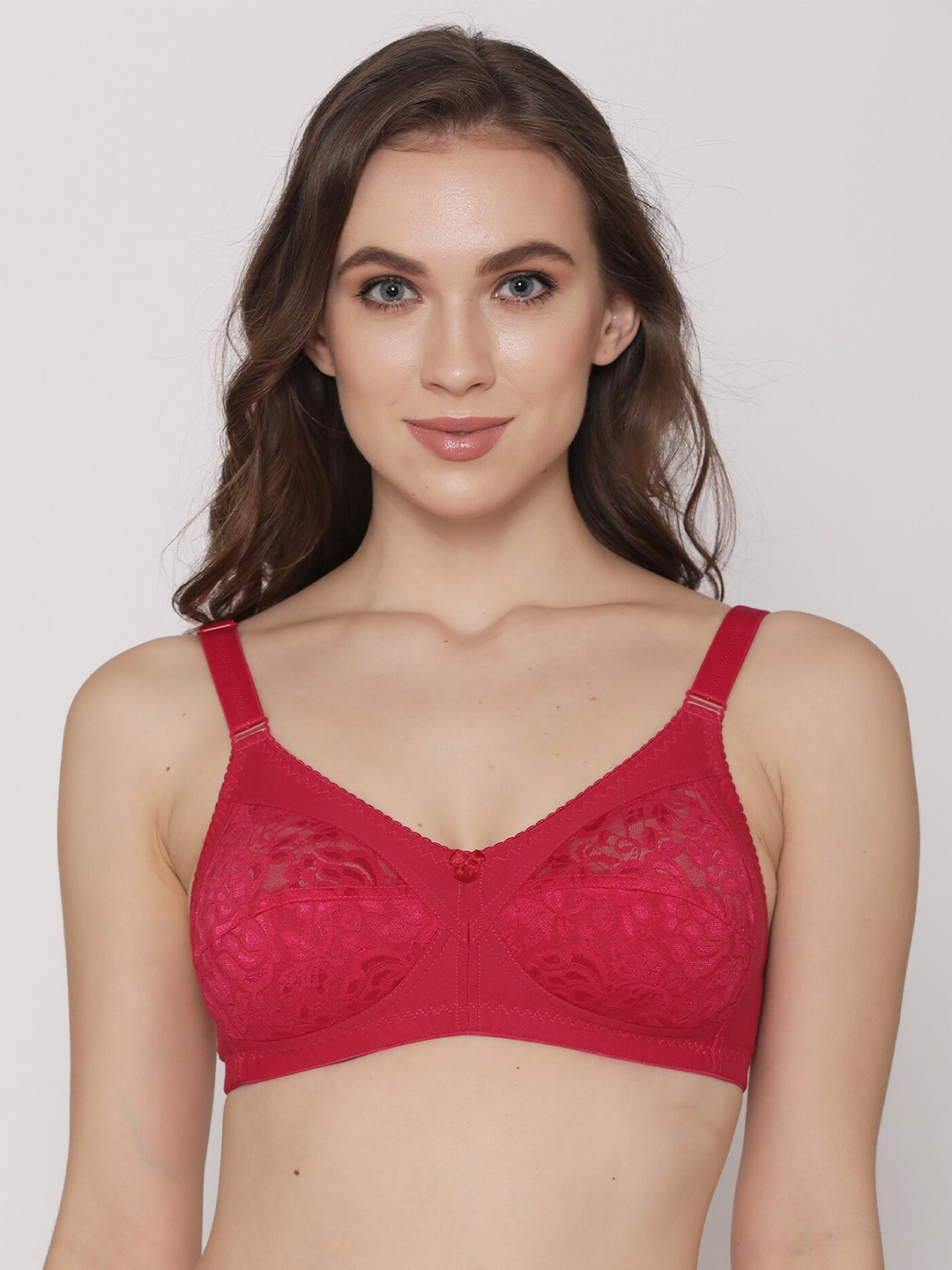 

Kalyani Pink Floral Full Coverage Lace Everyday Bra 5011-RANI