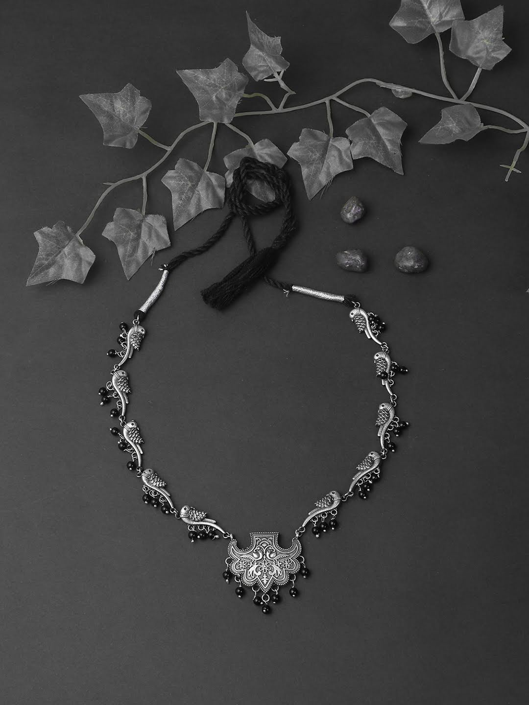 

Adwitiya Collection Silver & Black Brass Silver-Plated Oxidised Necklace