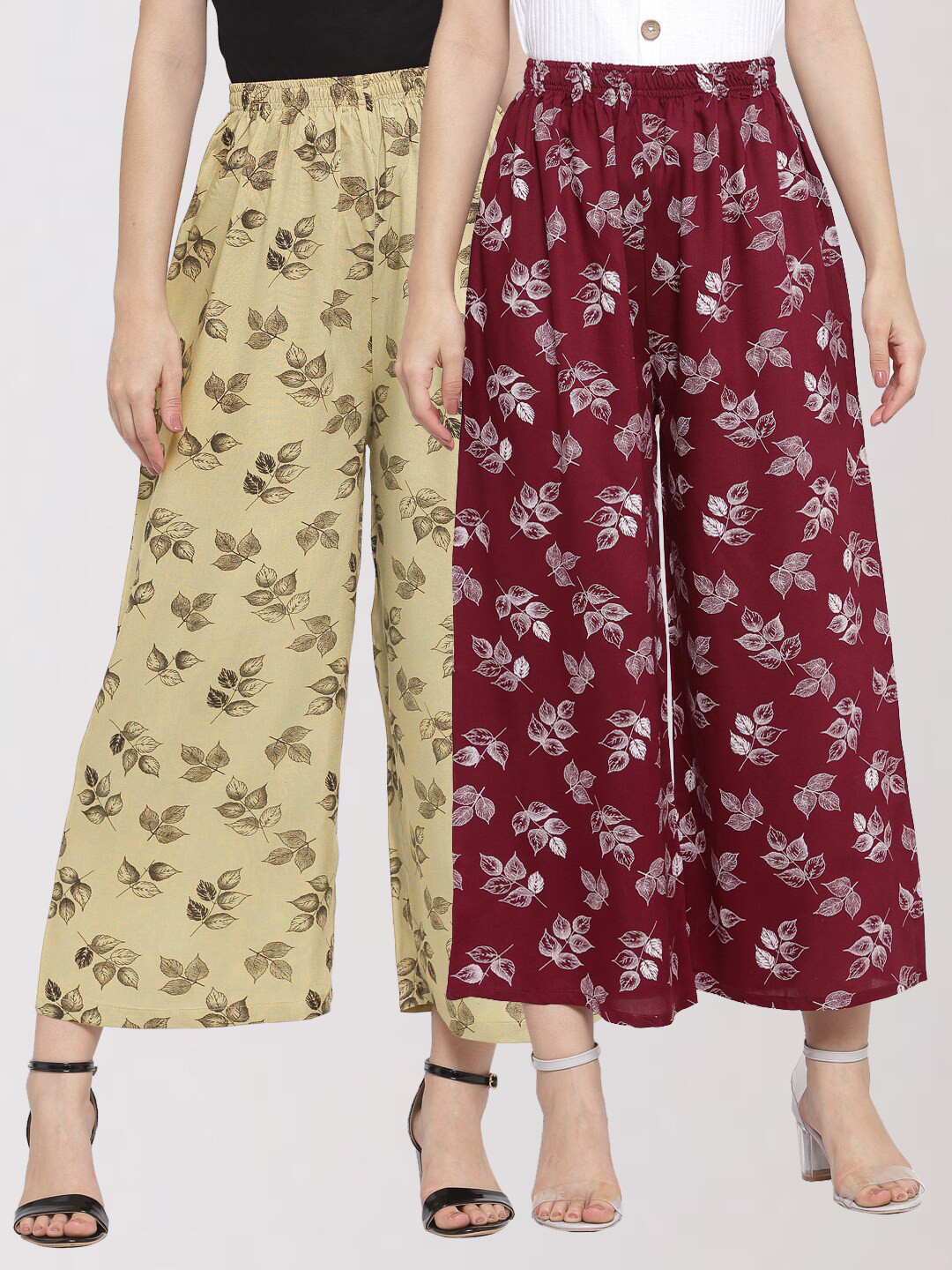 

KLOTTHE Women Pack of 2 Floral Printed Palazzos, Beige