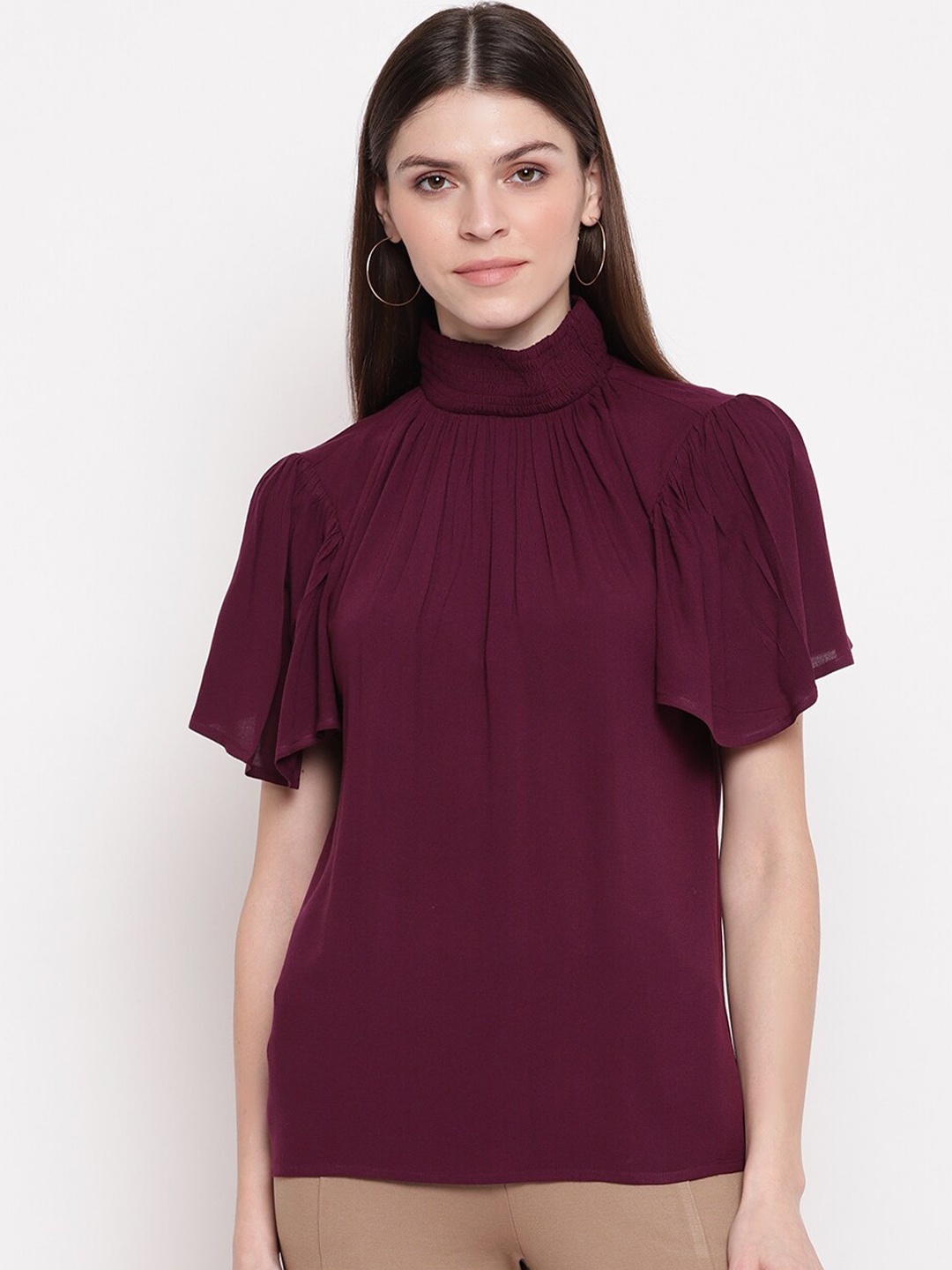 

sandy AND ritz Women Purple Flutter Sleeve Regular Top