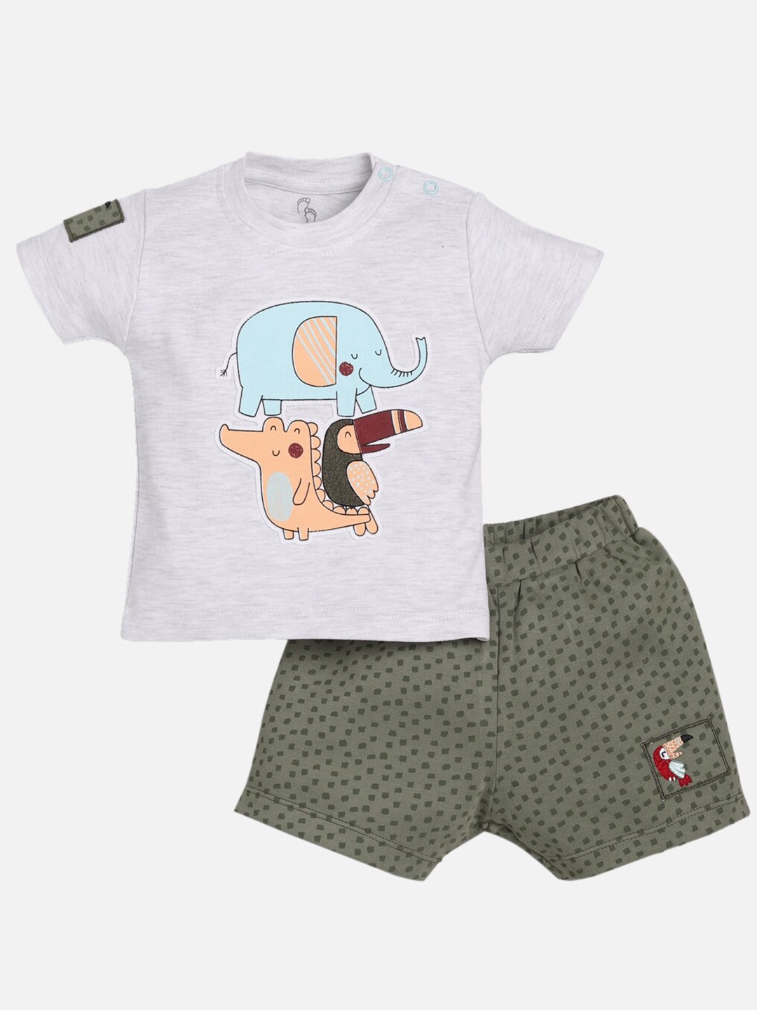 

BABY GO Boys Grey & Green Printed T-shirt with Shorts