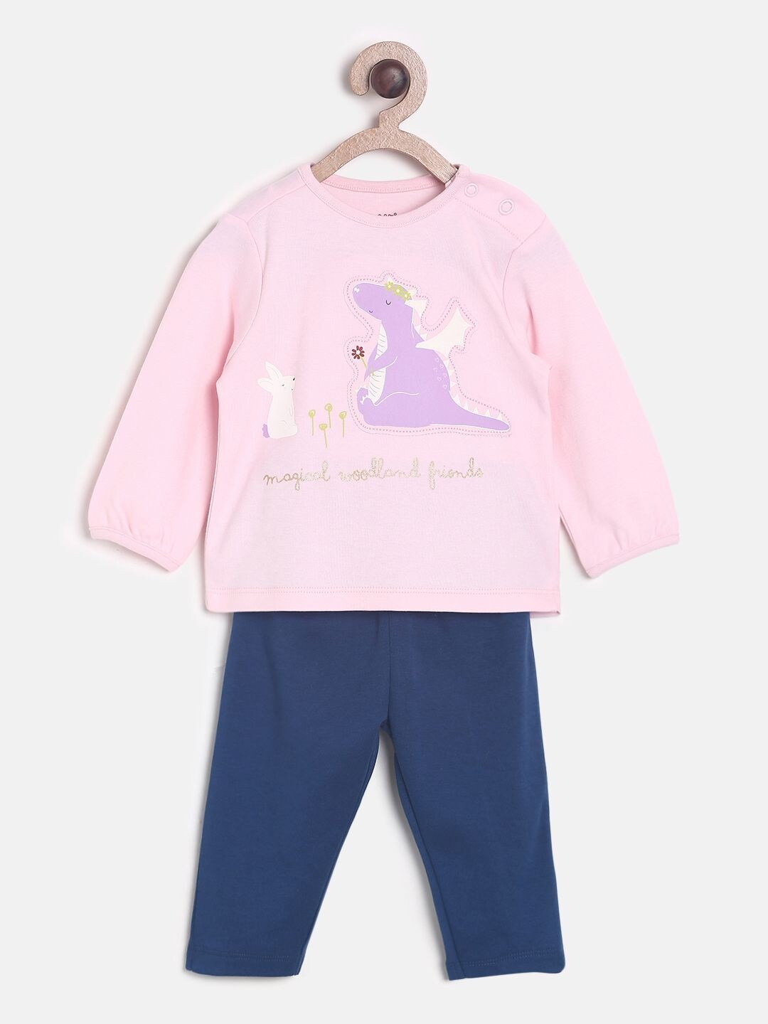 

MINI KLUB Girls Pink & Navy Blue Printed T-shirt with Pyjamas