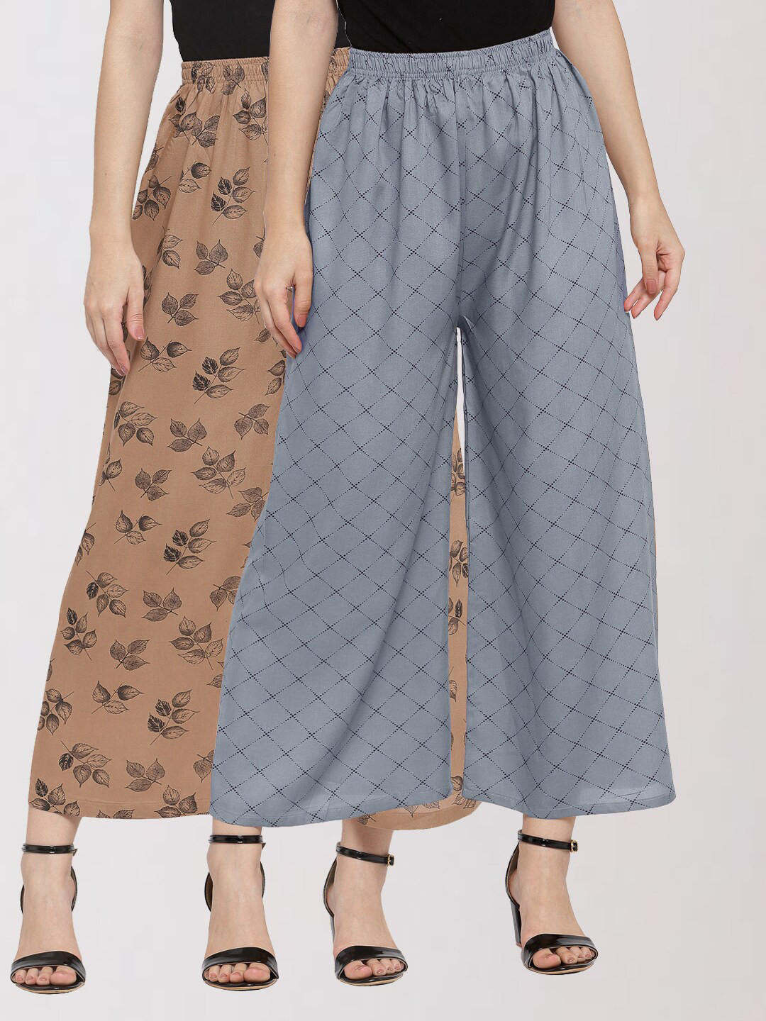 

KLOTTHE Women Brown & Grey 2 Printed Palazzos