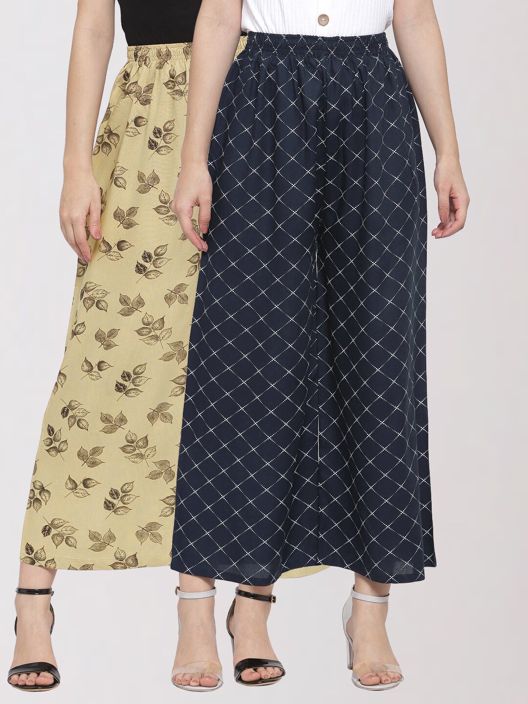 

KLOTTHE Women Navy Blue & Beige 2 Floral Printed Palazzos
