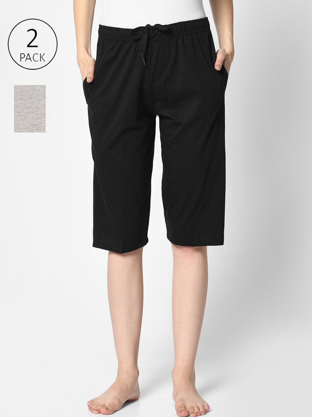

MACK JONNEY Women Black & Grey 2 Lounge Shorts