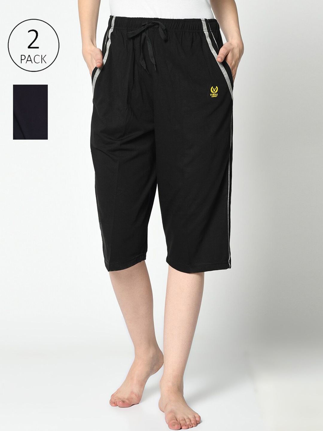 

MACK JONNEY Women Black & Grey 2 Lounge Shorts