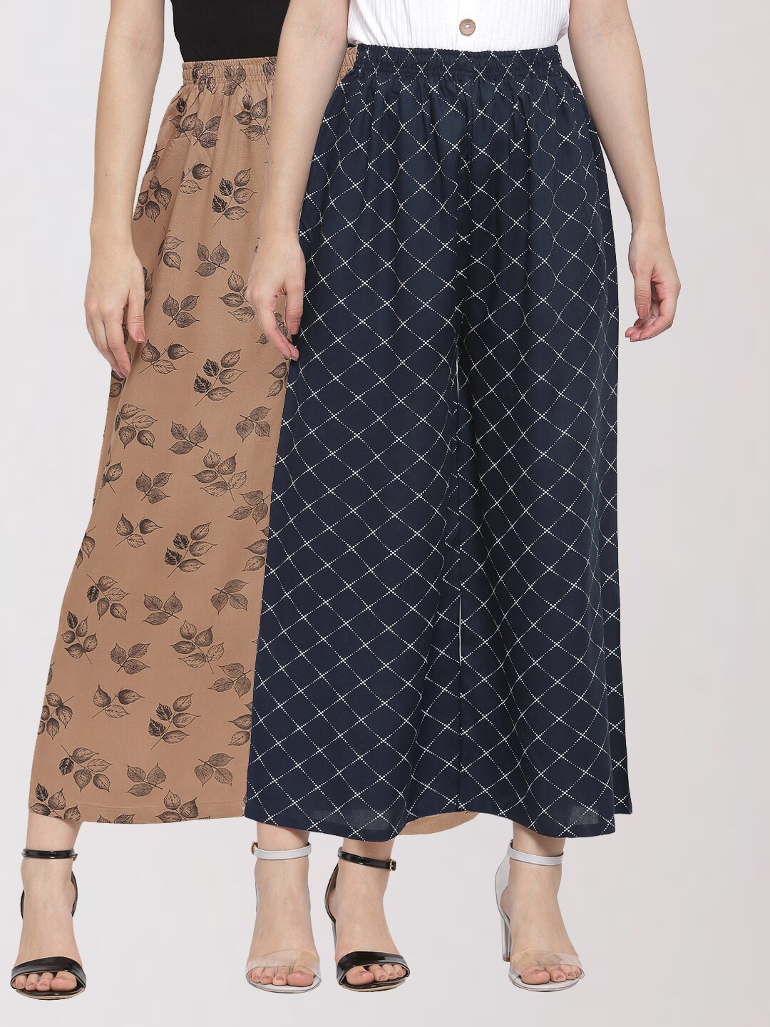

KLOTTHE Women Navy Blue & Brown 2 Floral Printed Palazzos