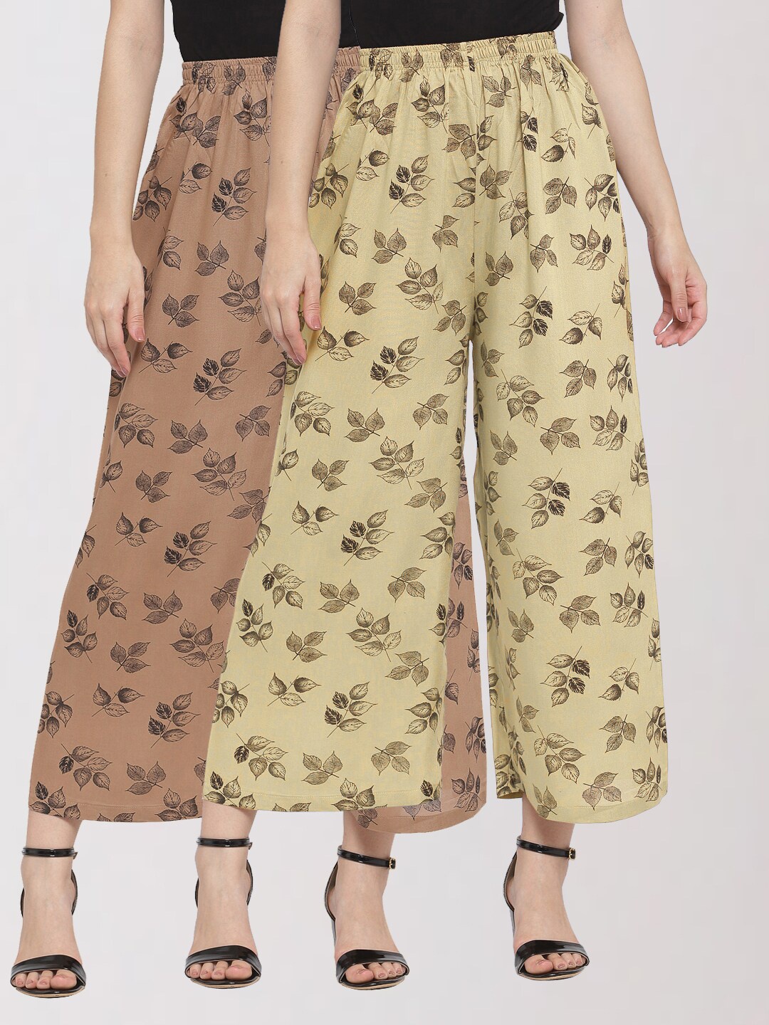 

KLOTTHE Women Brown & Beige Pack of 2 Floral Printed Palazzos