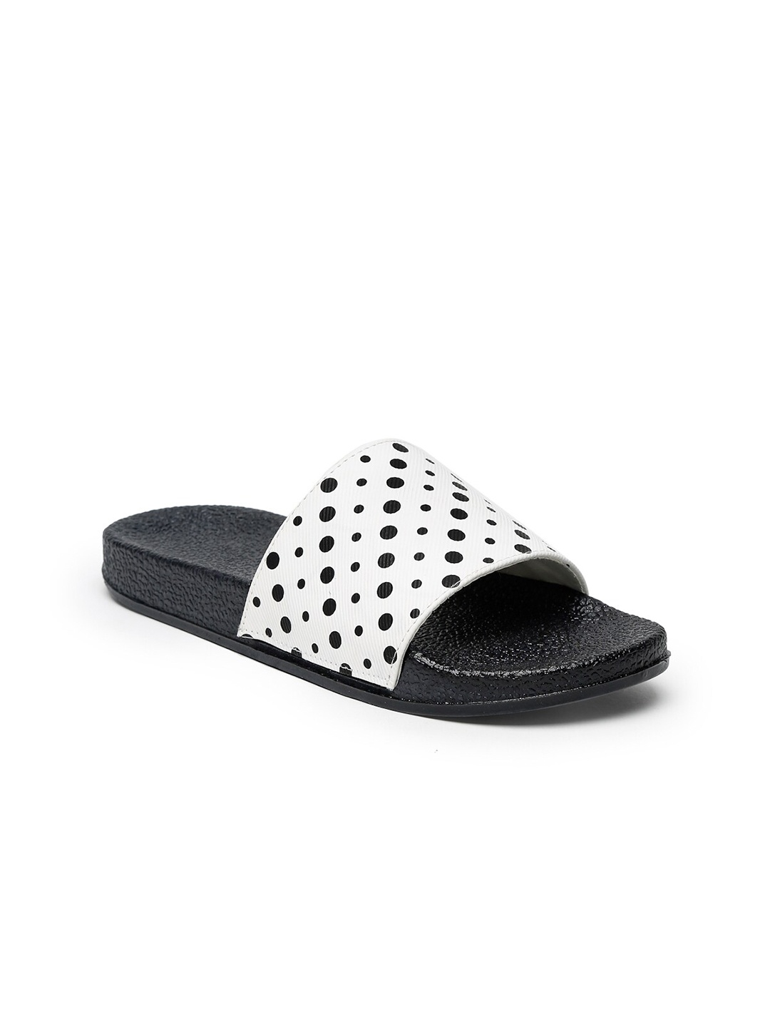 Misto Women White & Black Printed Sliders