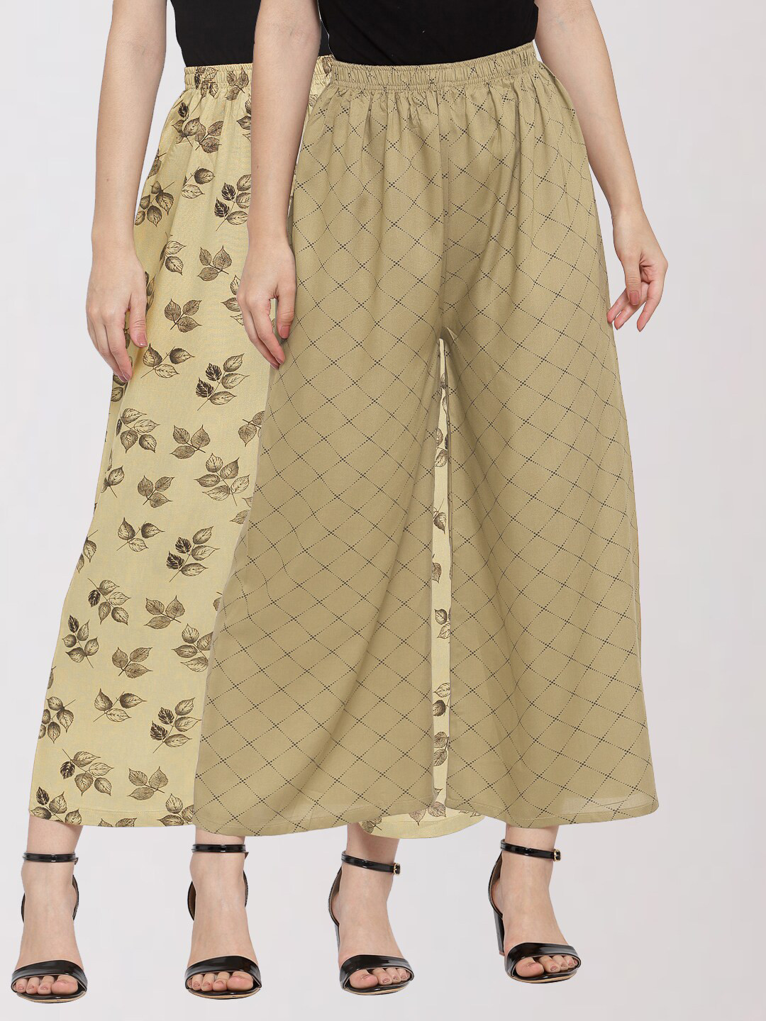 

KLOTTHE Women Beige & Black 2 Floral Printed Palazzos
