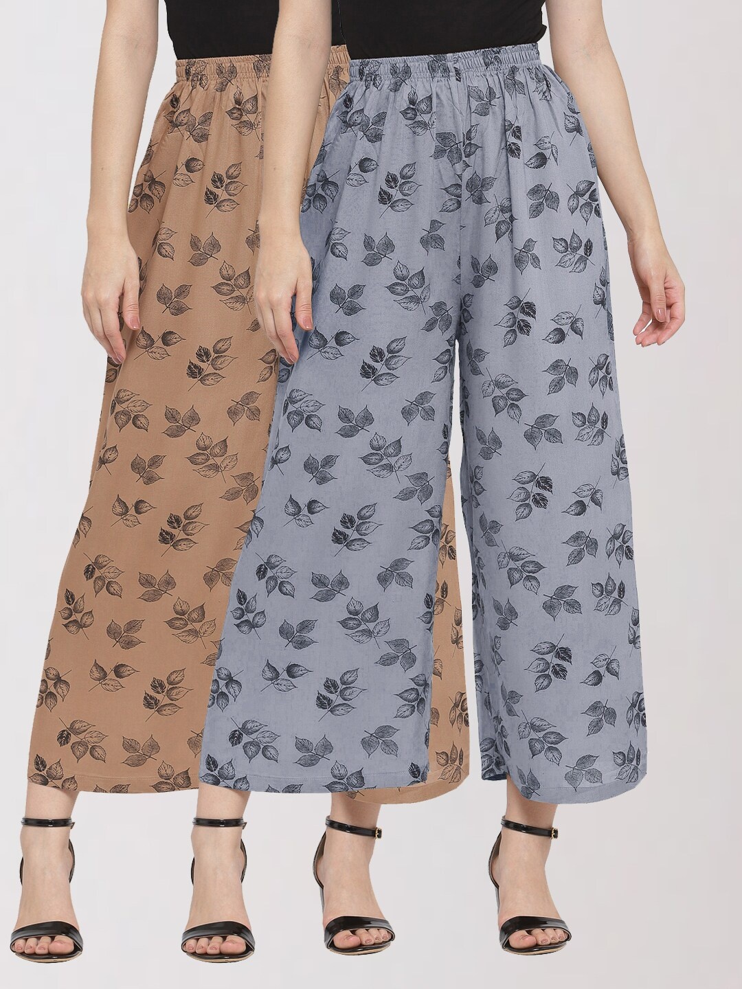 KLOTTHE Women Pack of 2 Floral Printed Palazzos, Brown