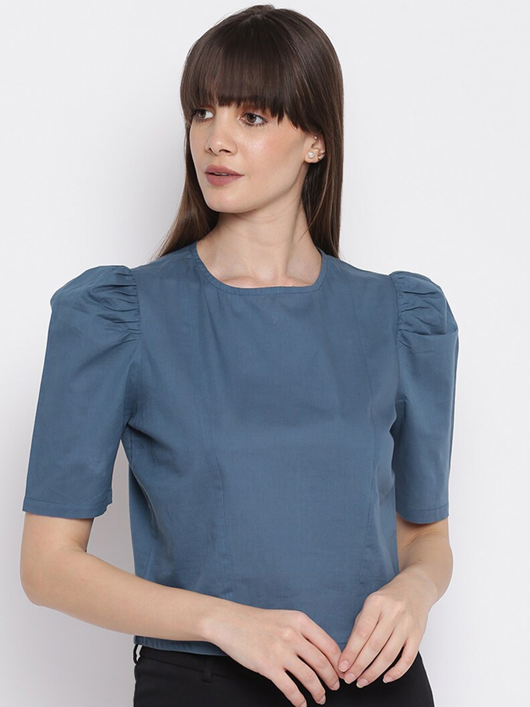 

sandy AND ritz Blue Puff Sleeve Regular Sustainable Top
