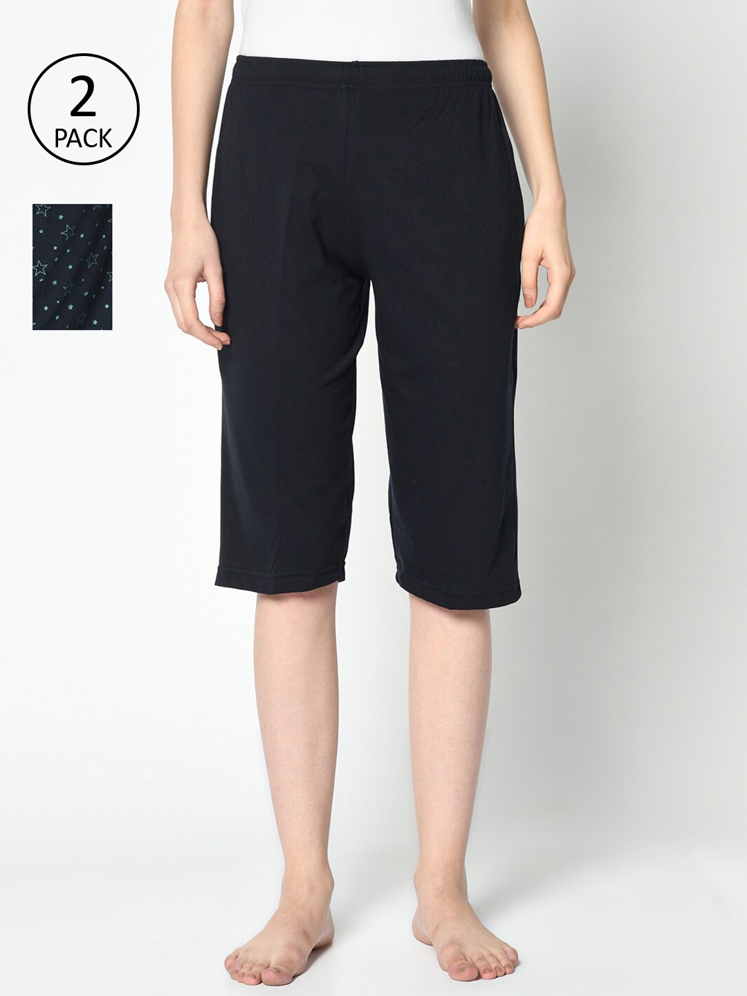 

VIMAL JONNEY Women Navy Blue & White Pack of 2 Lounge Shorts