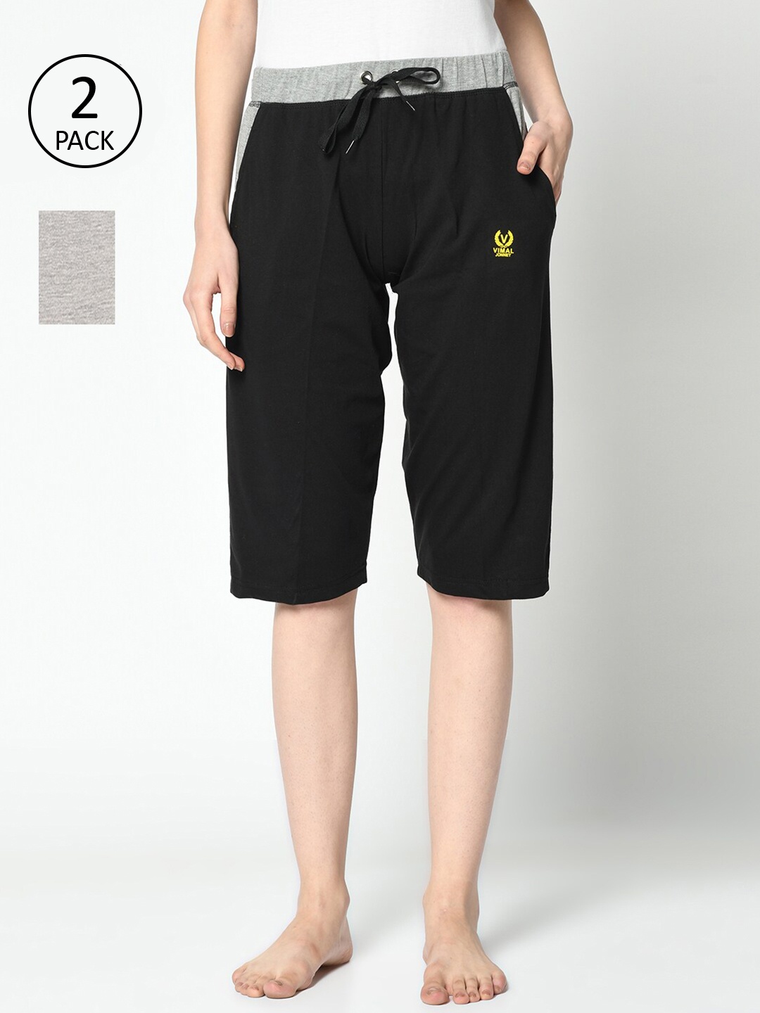 

MACK JONNEY Women Black & Grey Pack of 2 Lounge Shorts