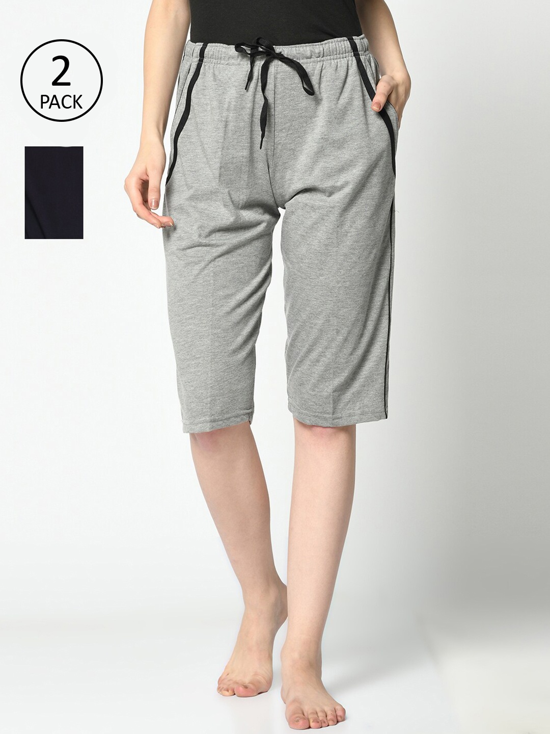 

MACK JONNEY Women Pack of 2 Printed Cotton Lounge Shorts, Grey